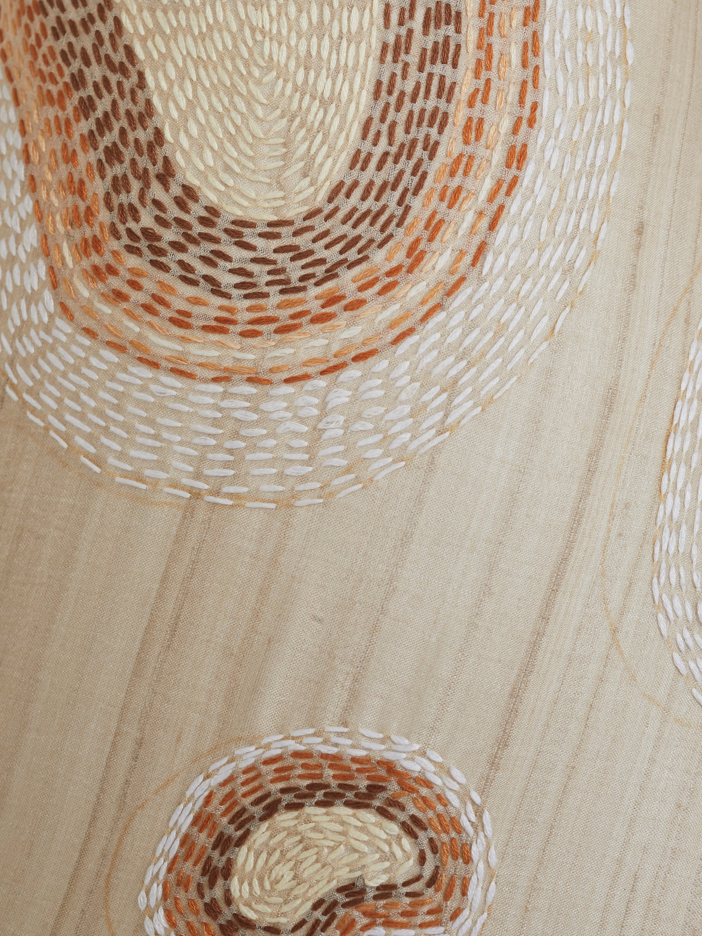 Close-up view of Sujani embroidered cotton lampshade focusing on embroidery details