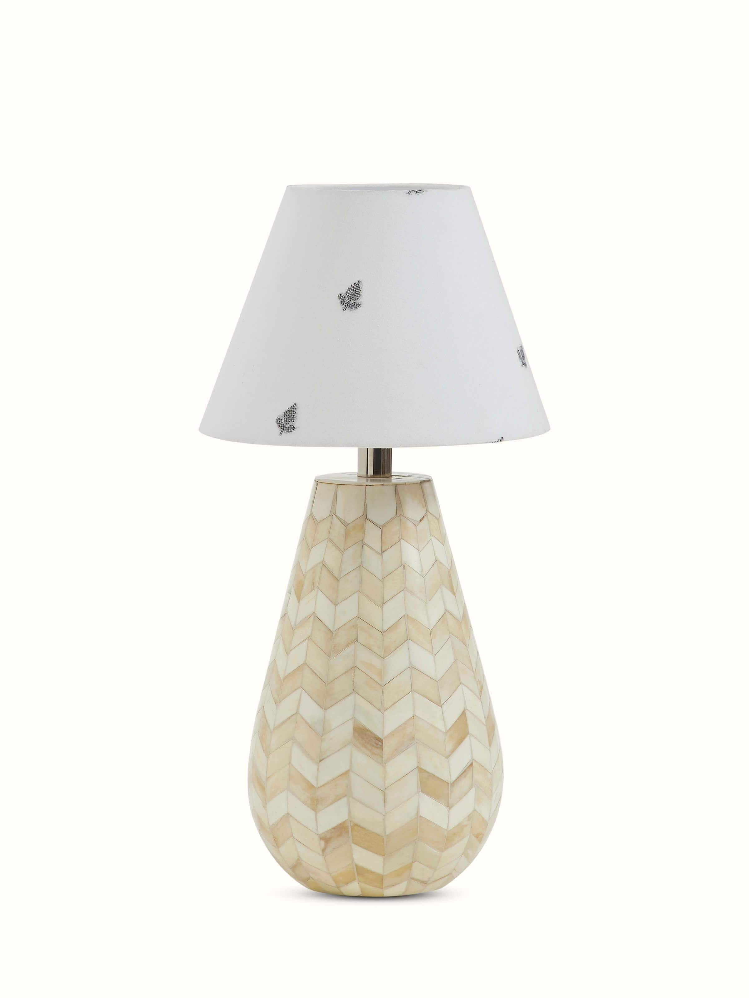 Front view of Jamdani cotton lampshade in white color showcasing its elegant fabric and design