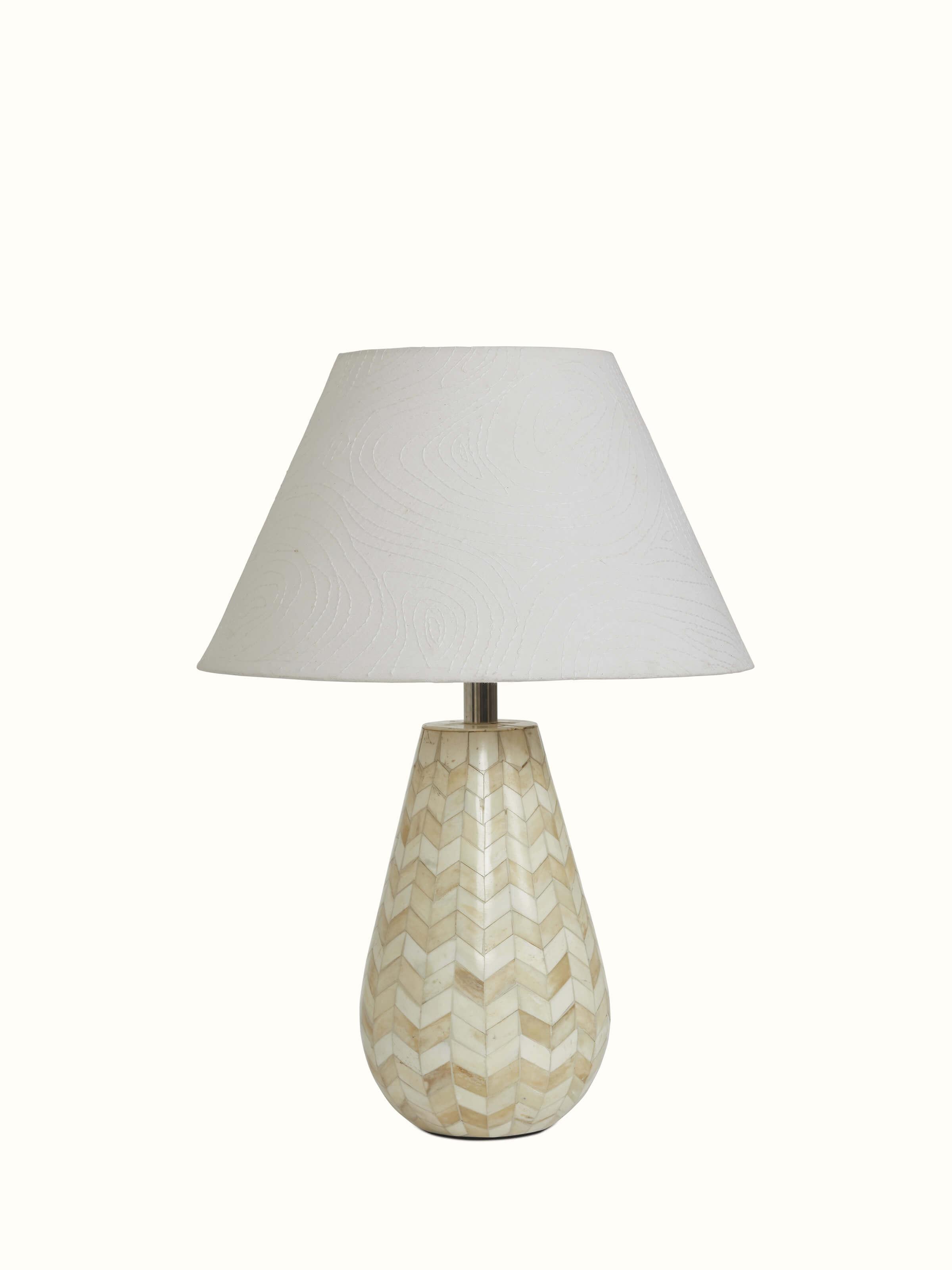 Front view of Sujani Embroidered Simple Cotton Lampshade in tall white color, featuring delicate embroidery details