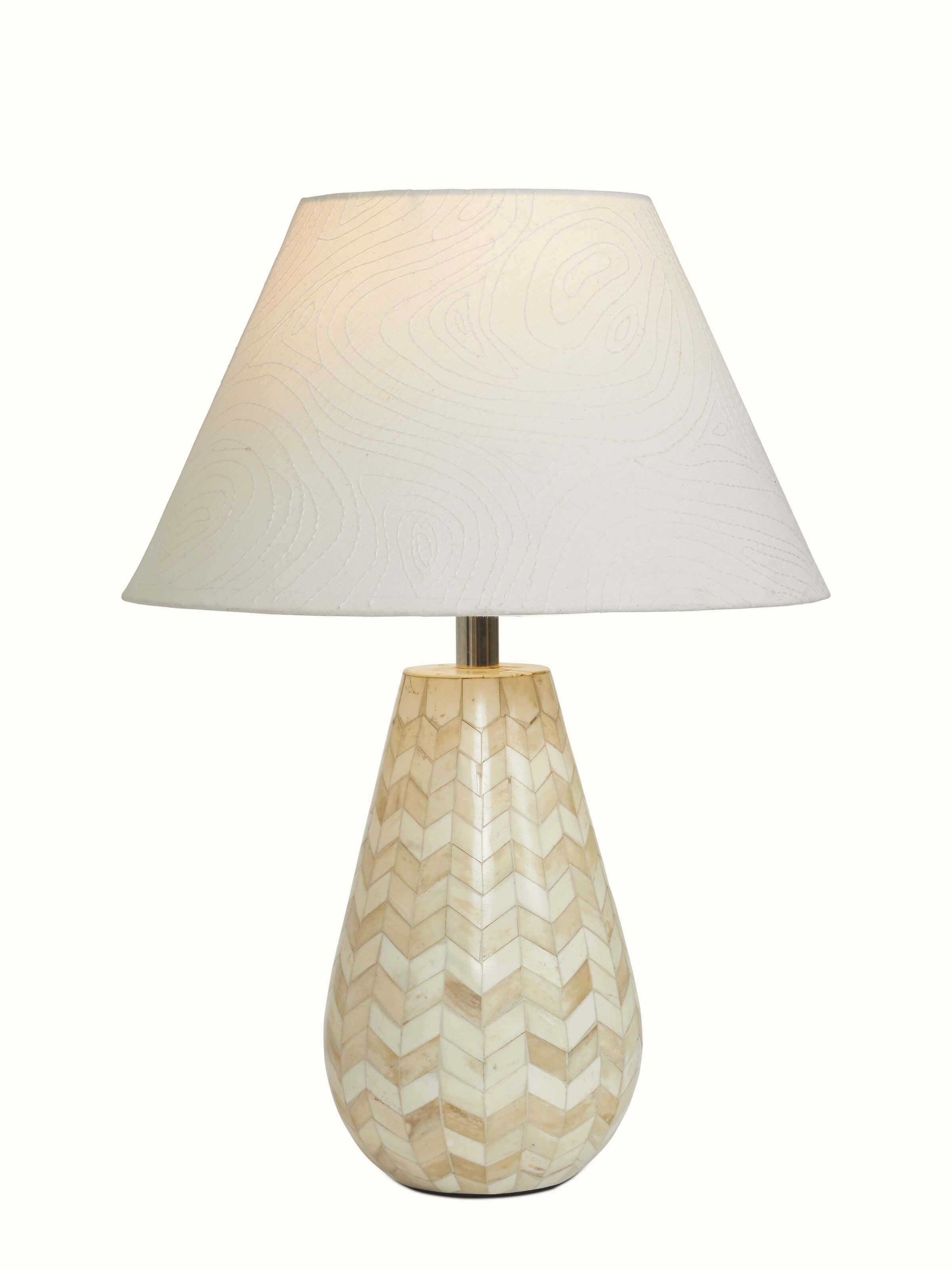 Close-up of Sujani Embroidered Simple Cotton Lampshade, highlighting the intricate embroidery on the fabric