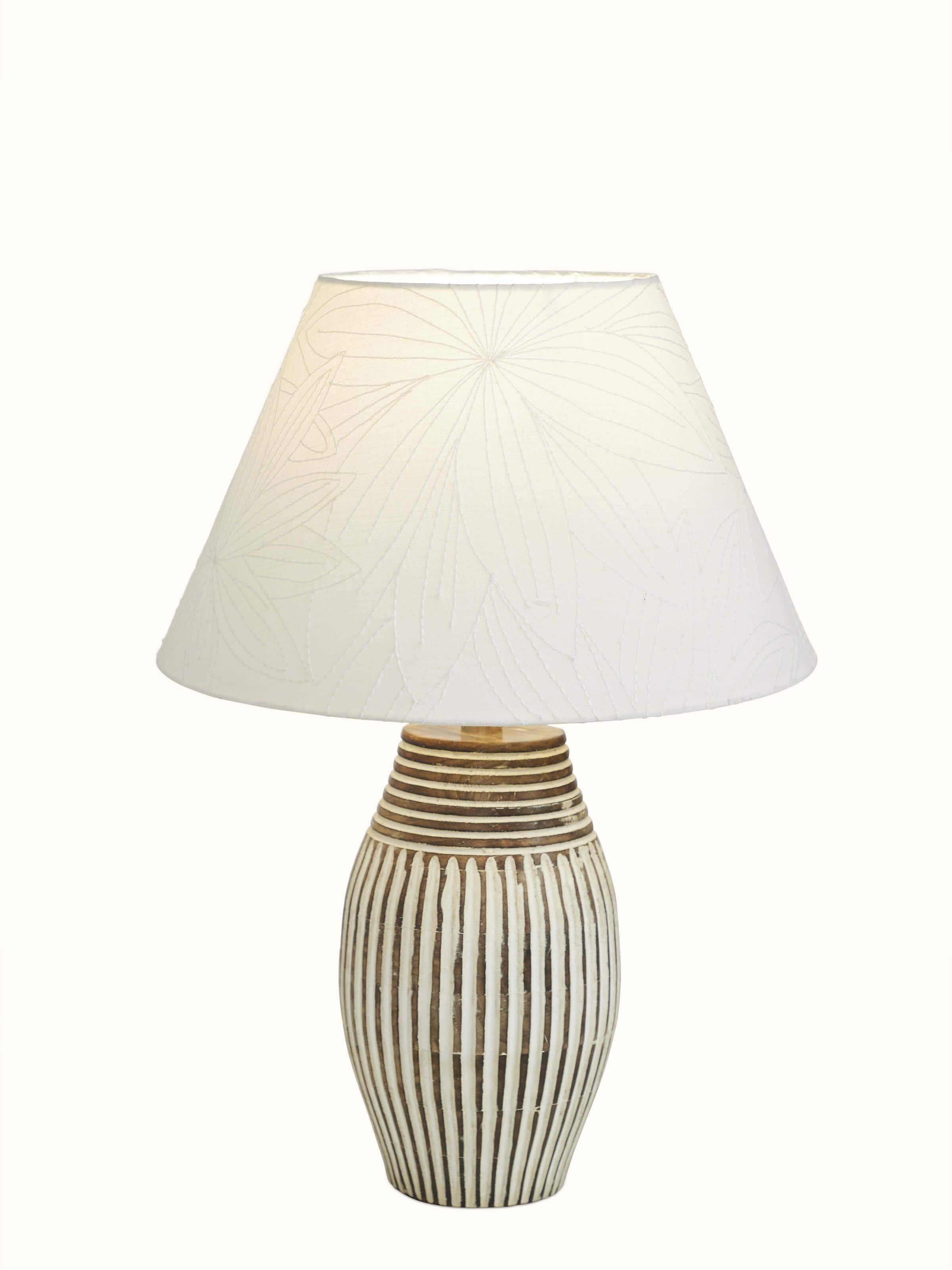 Front view of Sujani Embroidered Simple Cotton Lampshade in Short White Color with delicate embroidery.