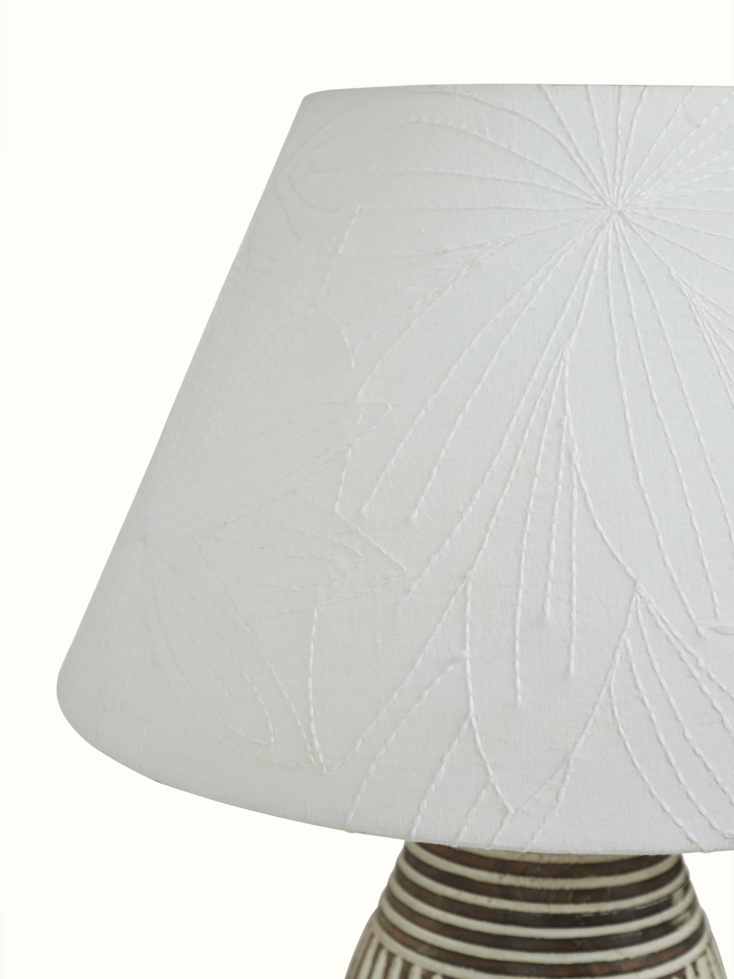 Close-up view of Sujani Embroidered Simple Cotton Lampshade Short White Color showing the texture and pattern.