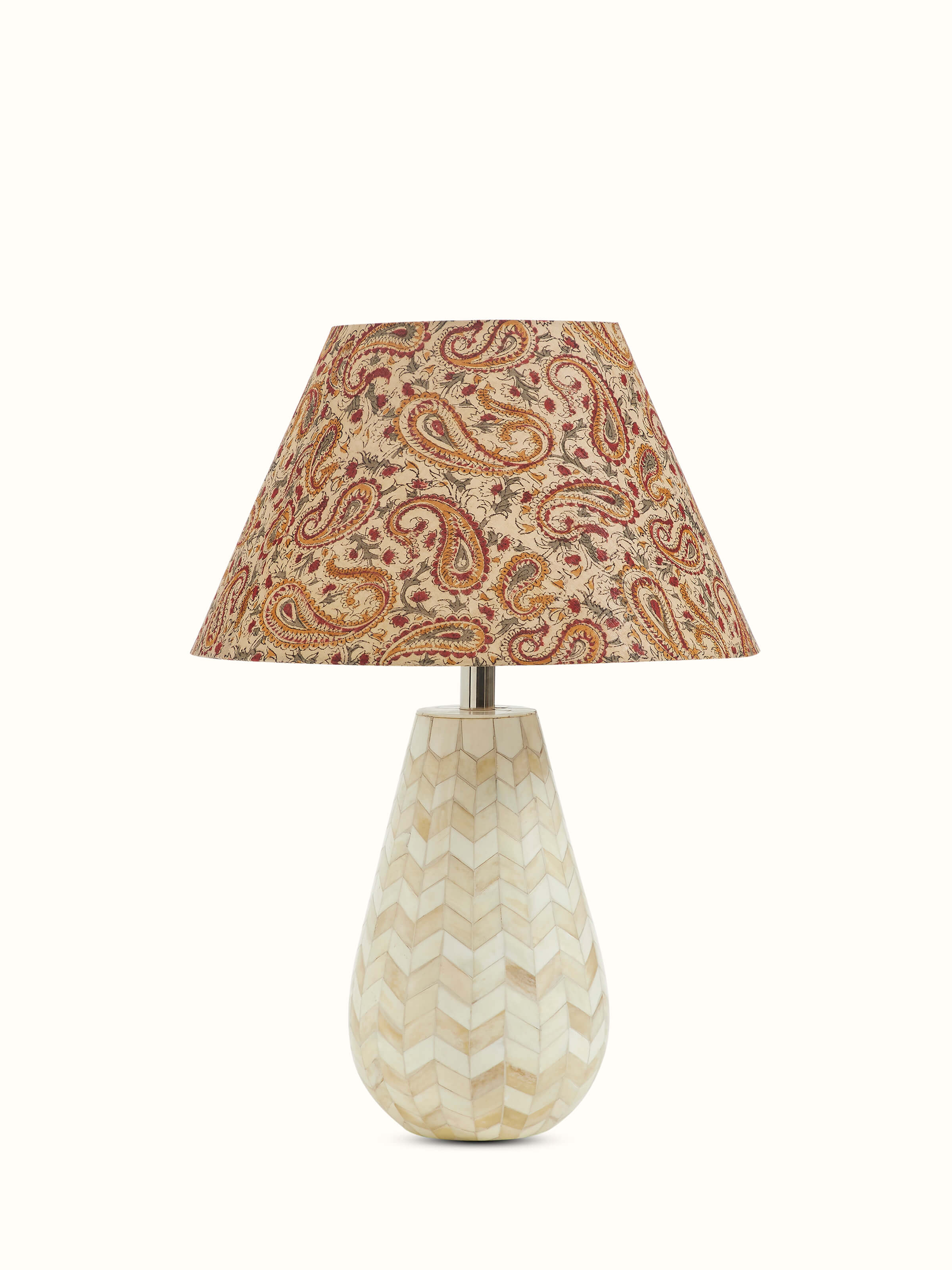 Kalamkari block-printed cotton lampshade in beige color, featuring traditional patterns and soft texture, Swadesh