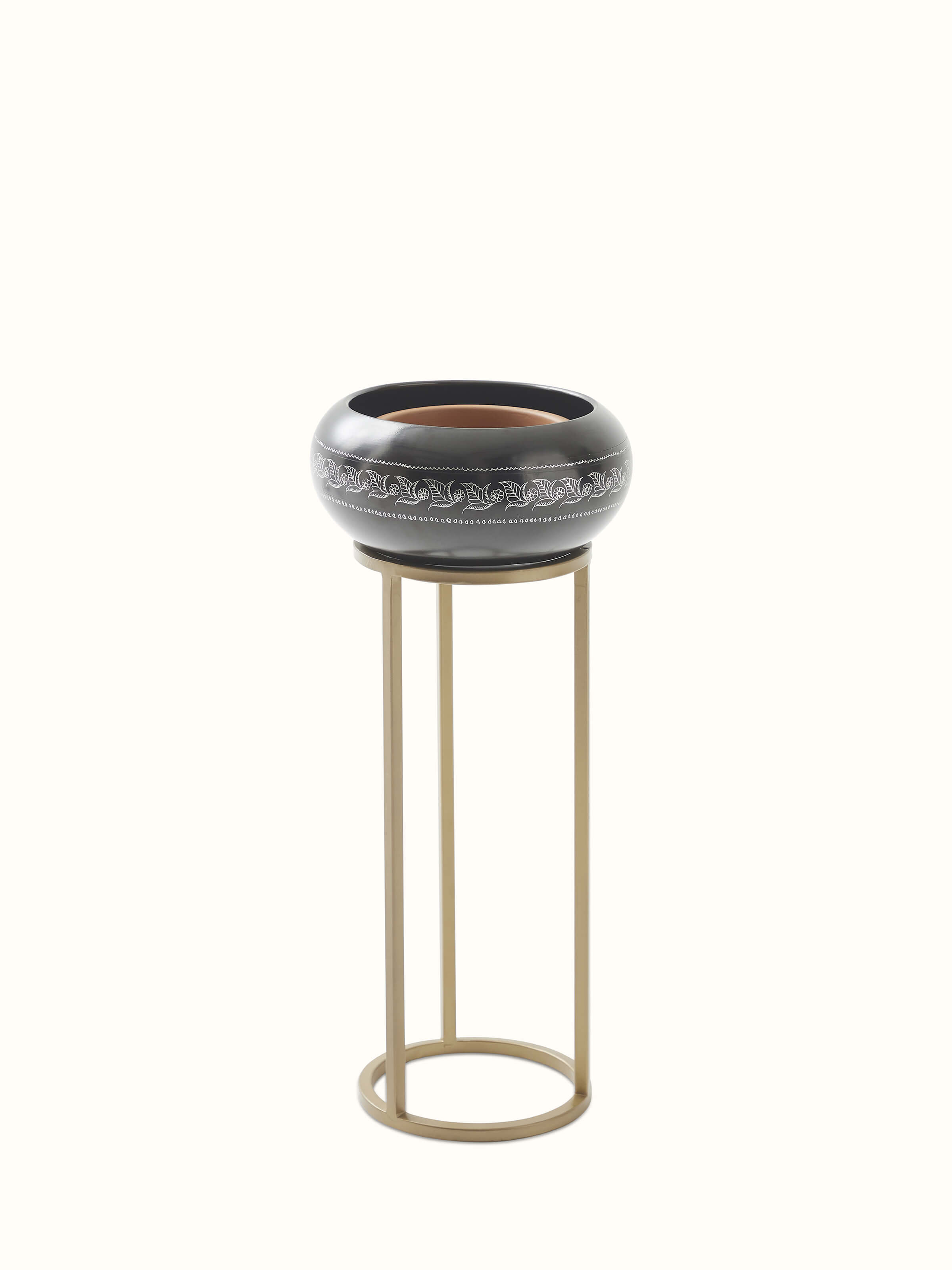 Angled view of Traditional Black Pottery Ceramic Planter highlighting its elegant and classic design.