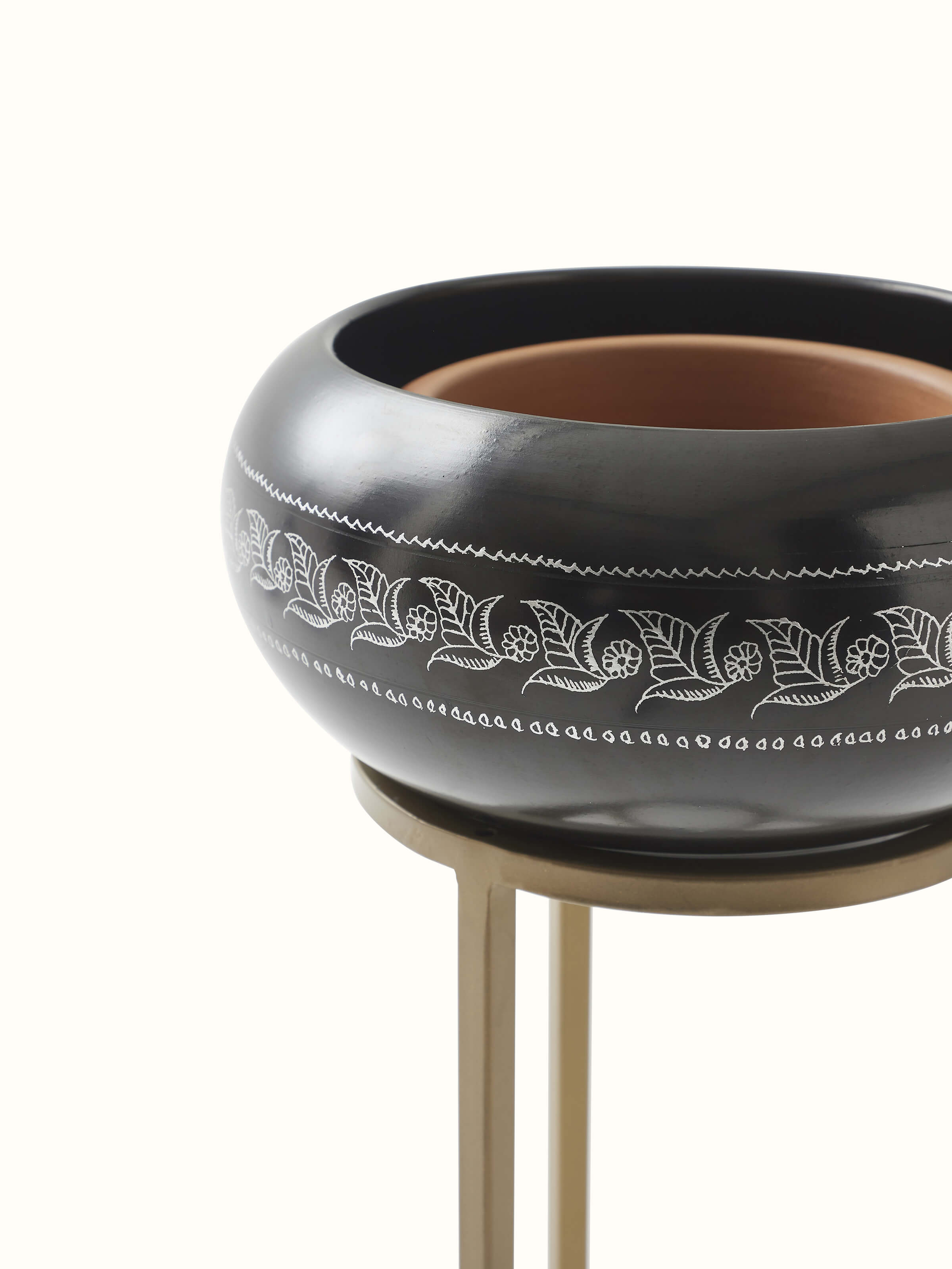 Detailed view of Traditional Black Pottery Ceramic Planter showing its refined design and finish.