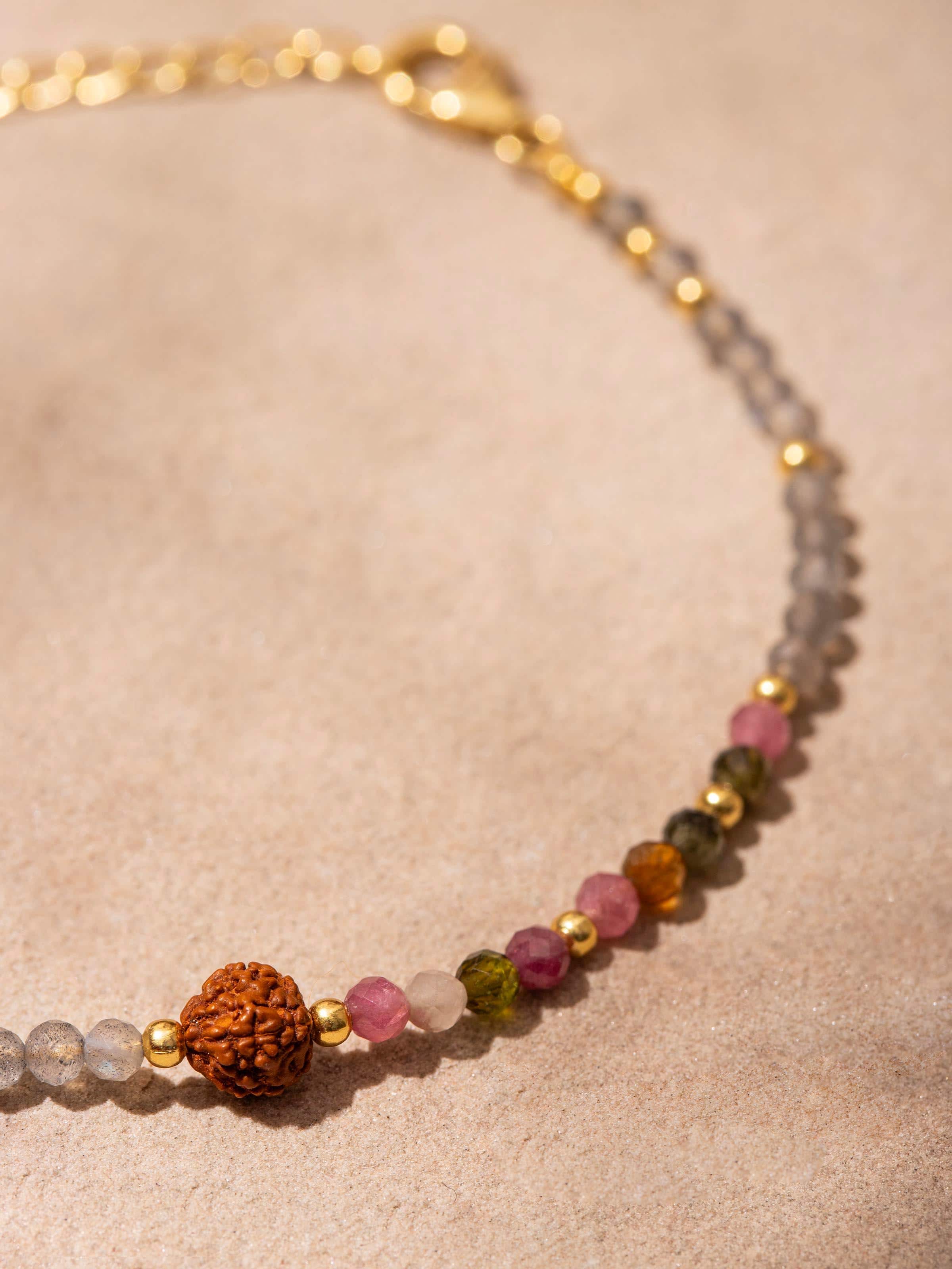 Back view of Labradorite, Tourmaline & Rudraksha Bracelet showcasing the clasp design and quality craftsmanship