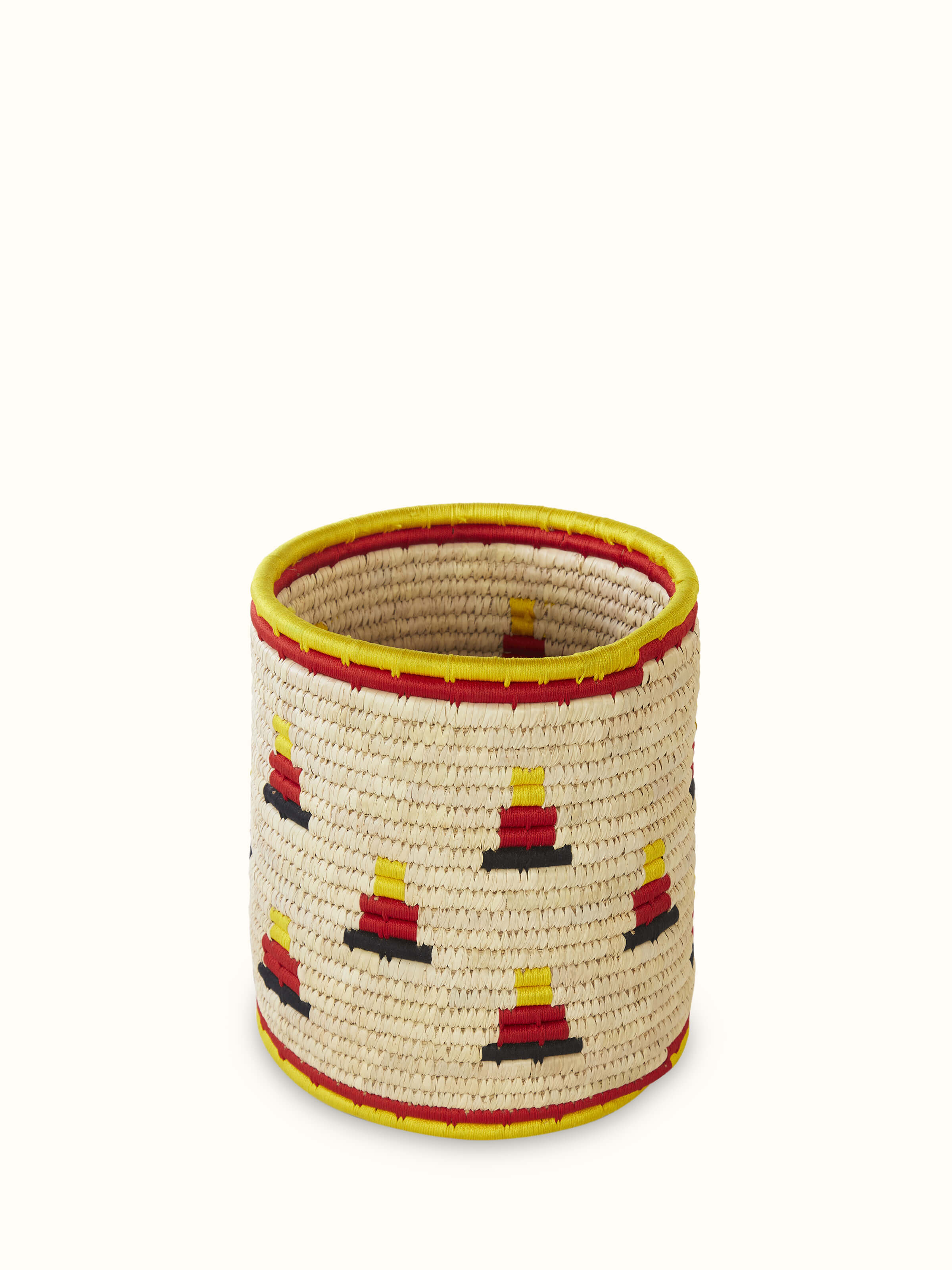Front view of Natural kanshi fibre laundry basket with woven texture