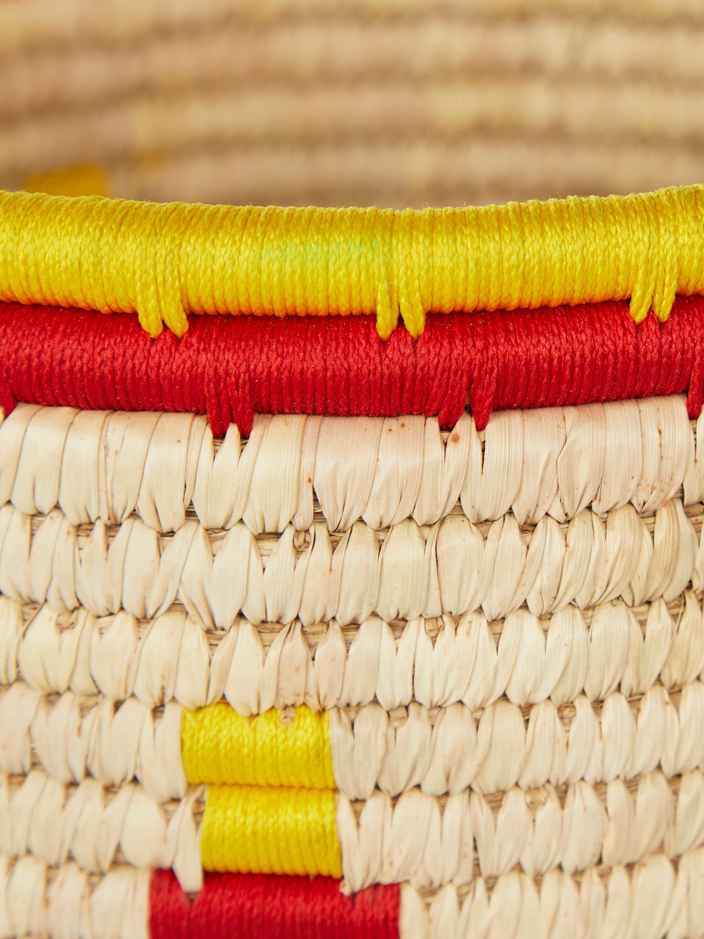 Close-up of Natural kanshi fibre laundry basket displaying its weave