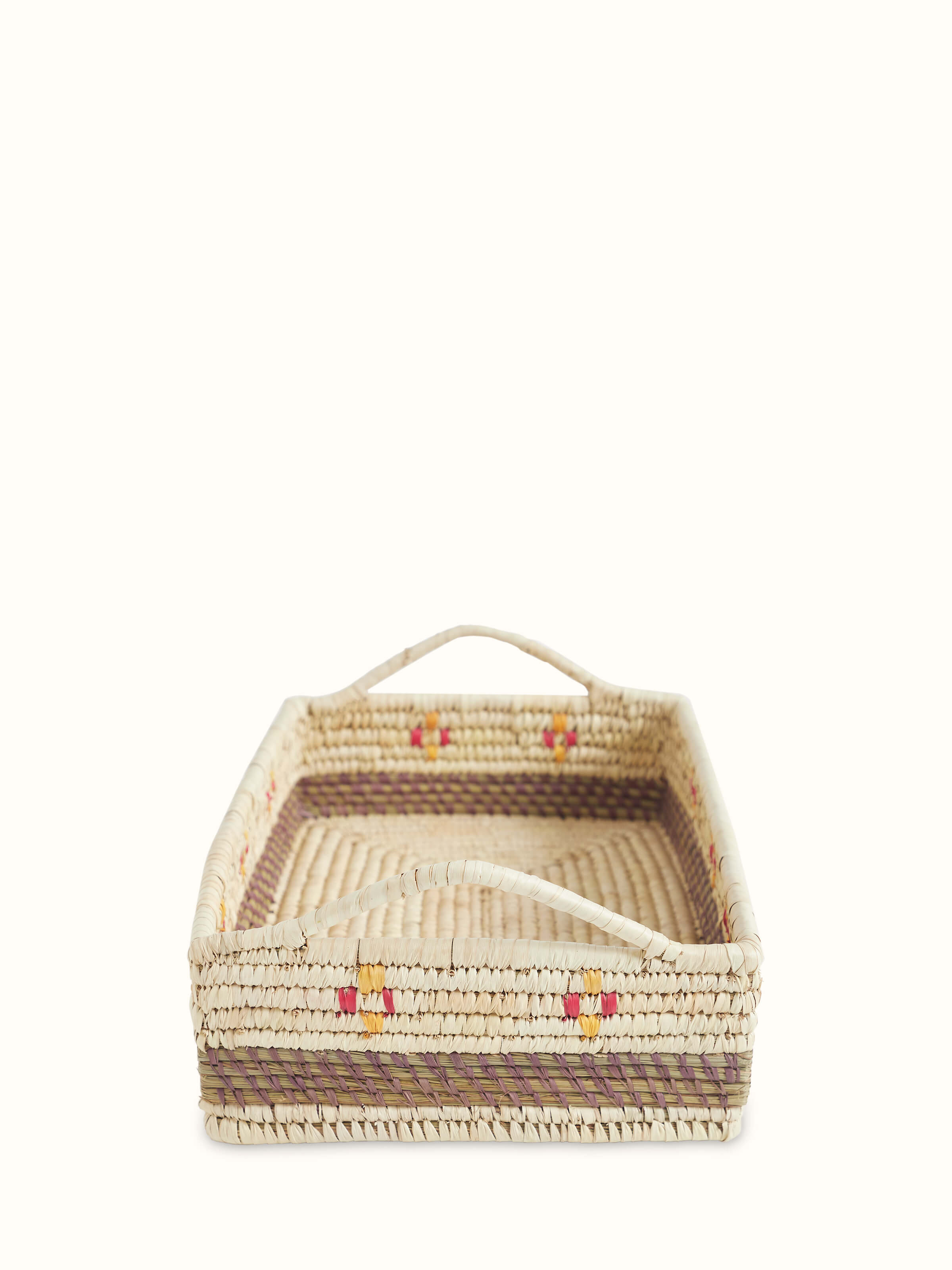 Detailed view of Kanshi basketry natural fibre decorative tray showing the natural fibre weave.