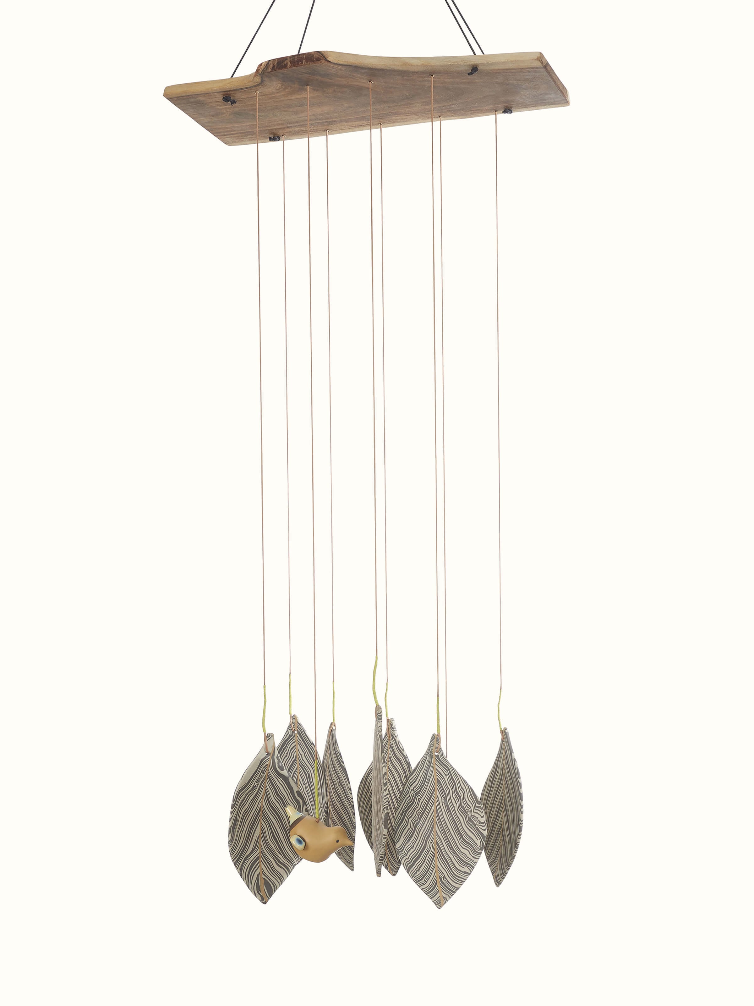 Front view of Harmonious ceramicware clay wind chime with a traditional design and vibrant colors