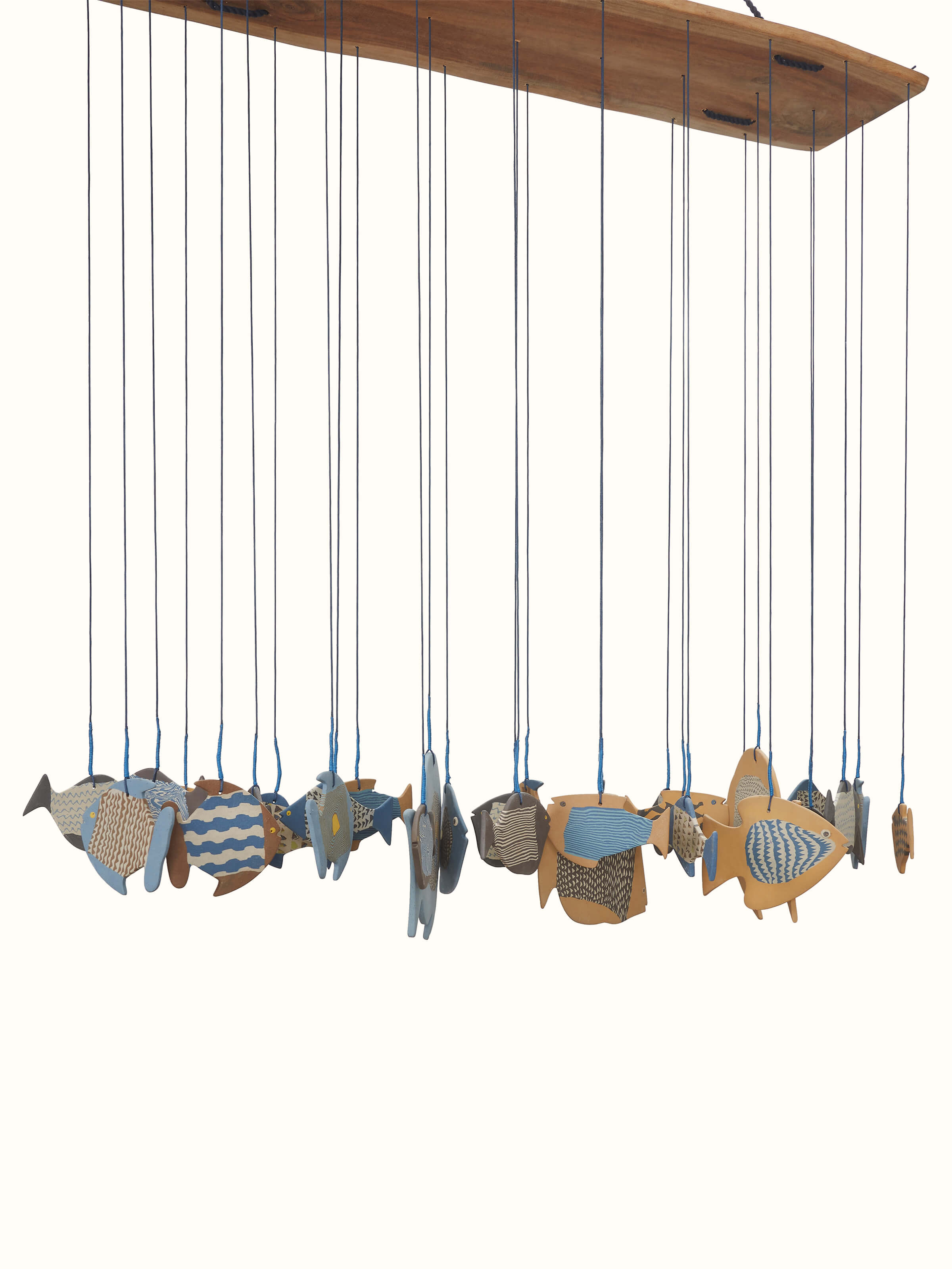 Detailed view of ceramicware clay wind chime with intricate detailing