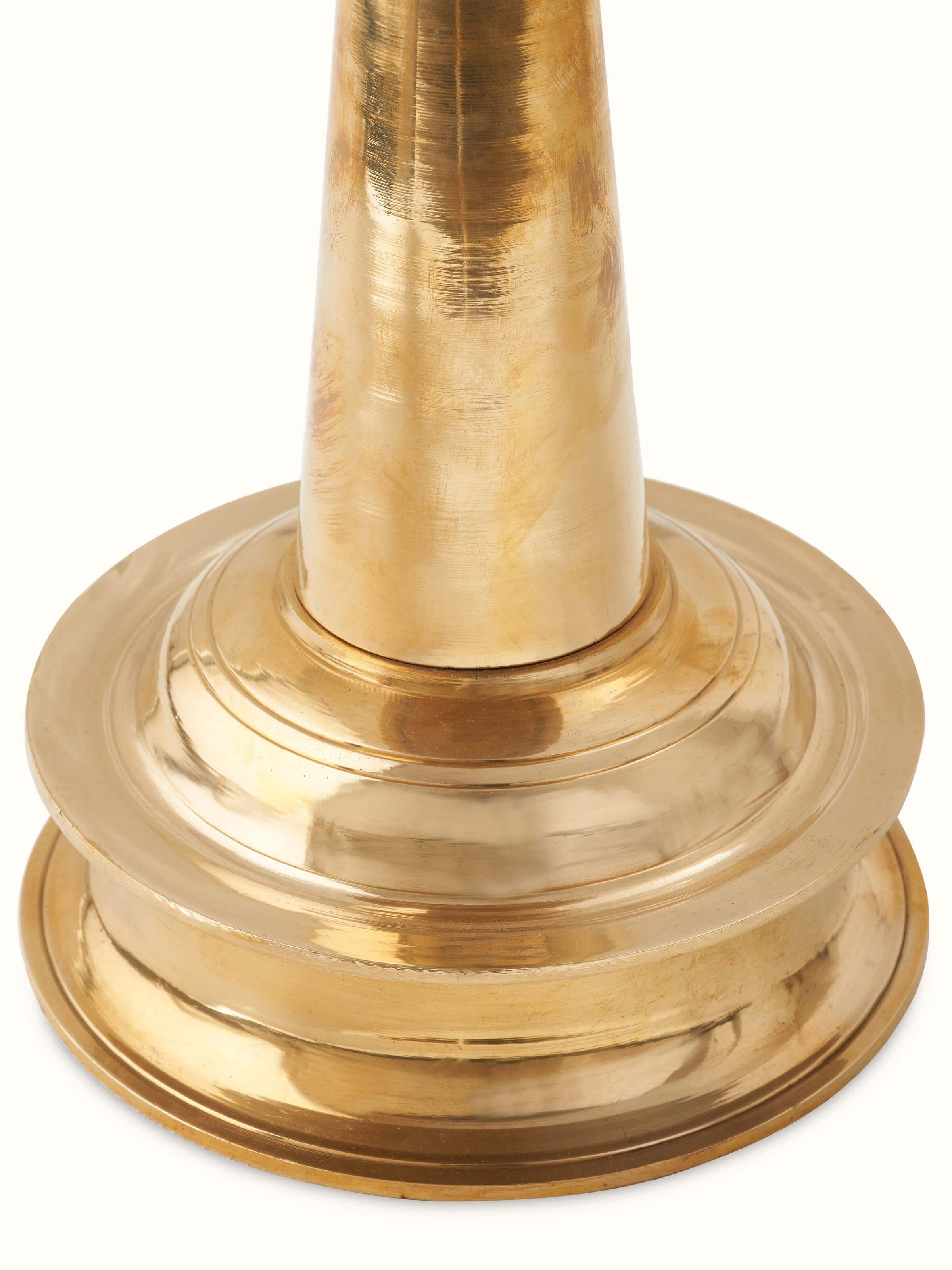 Another detailed view of Polished Brass-Plated Samai Vilakku Stand Diya highlighting the polished brass