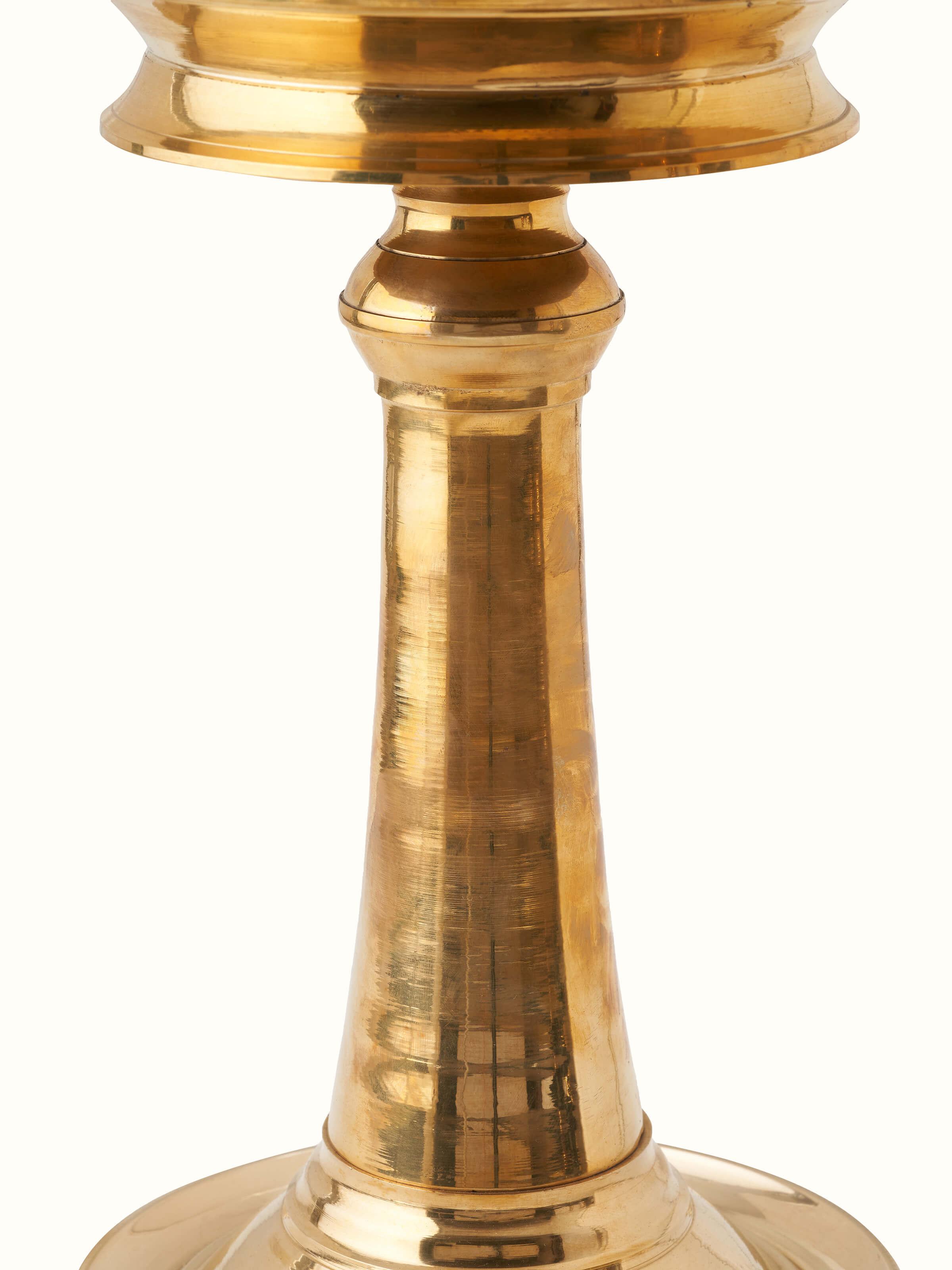 Close-up of Brass-Plated Samai Vilakku Stand Diya showing its fine details.
