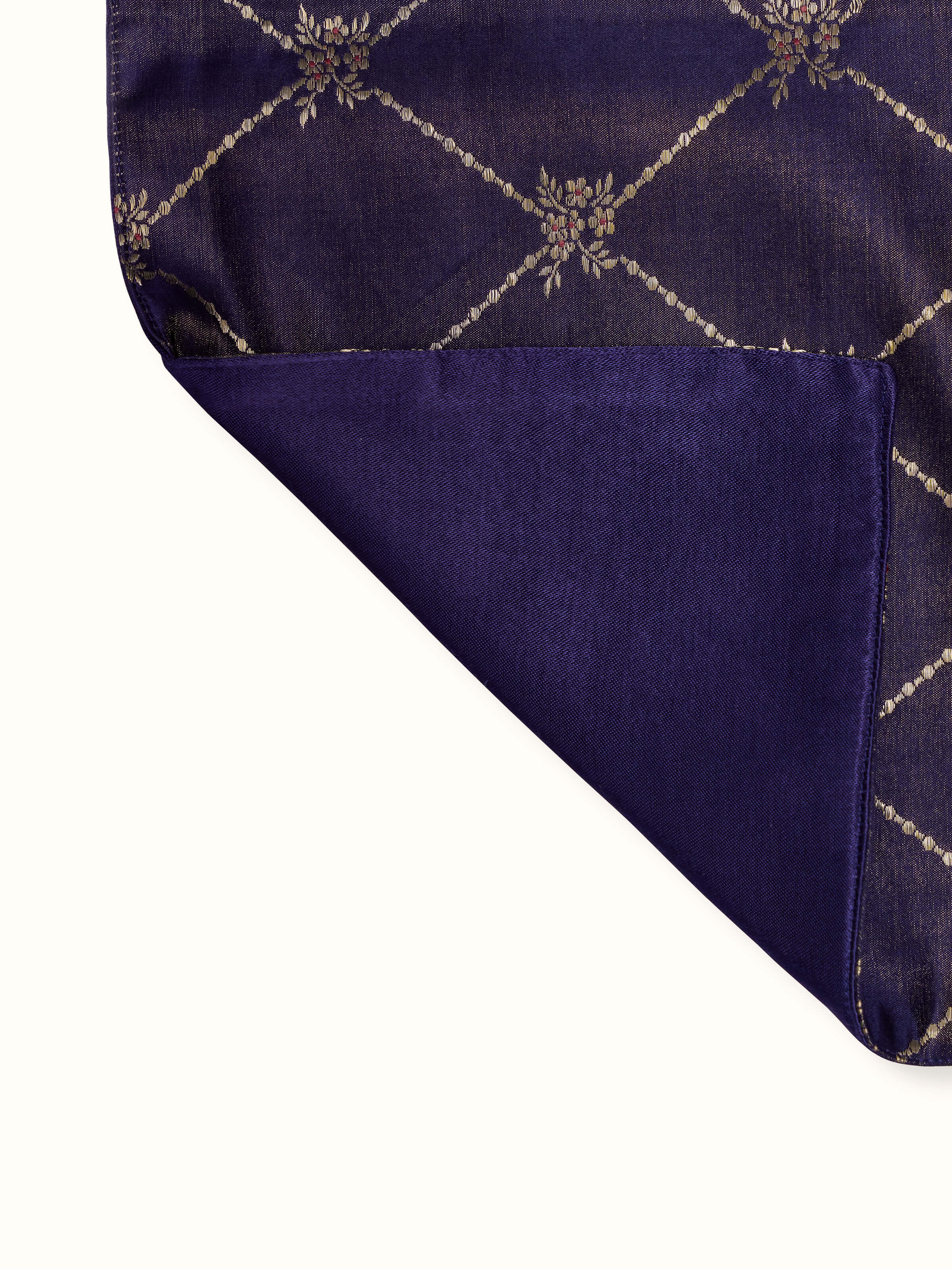 Back view of Mandana navy silk table mat showing neat finish