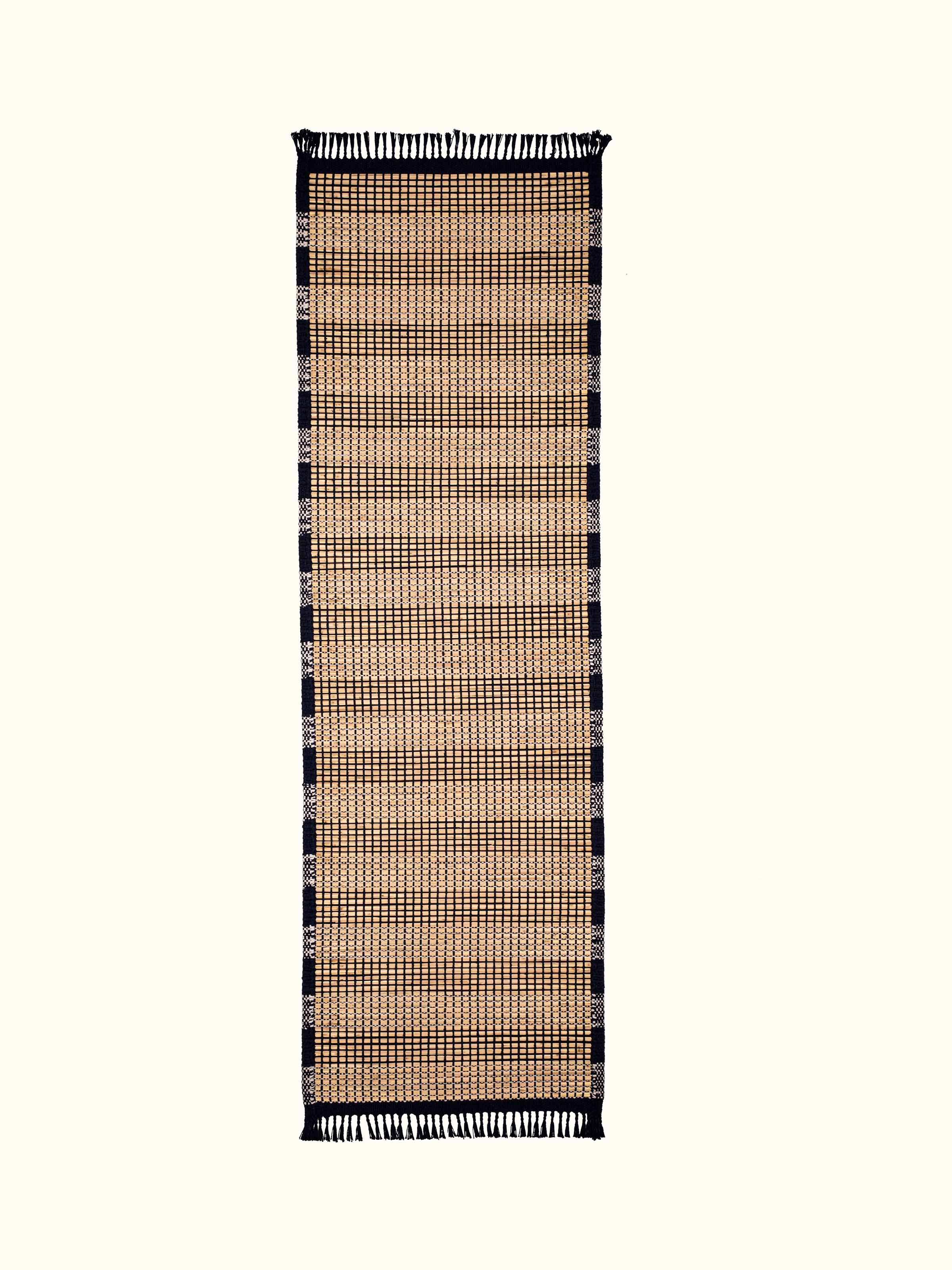 Full view of Indigo Stripe Natural Grass Cotton Yoga Mat with its elegant design and premium material