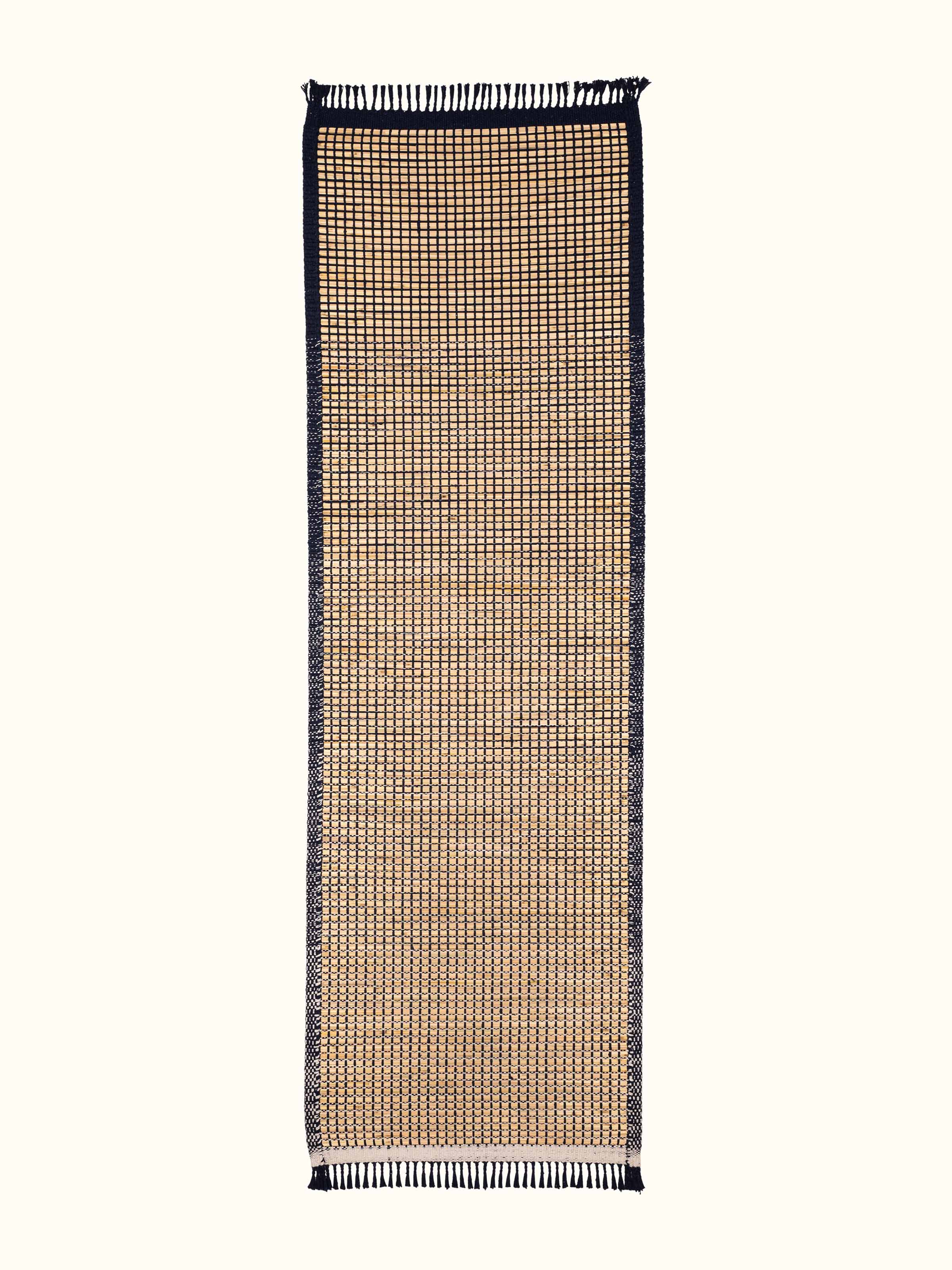 Full view of Indigo Ombre Natural Grass Cotton Yoga Mat with its vibrant design and eco-friendly material