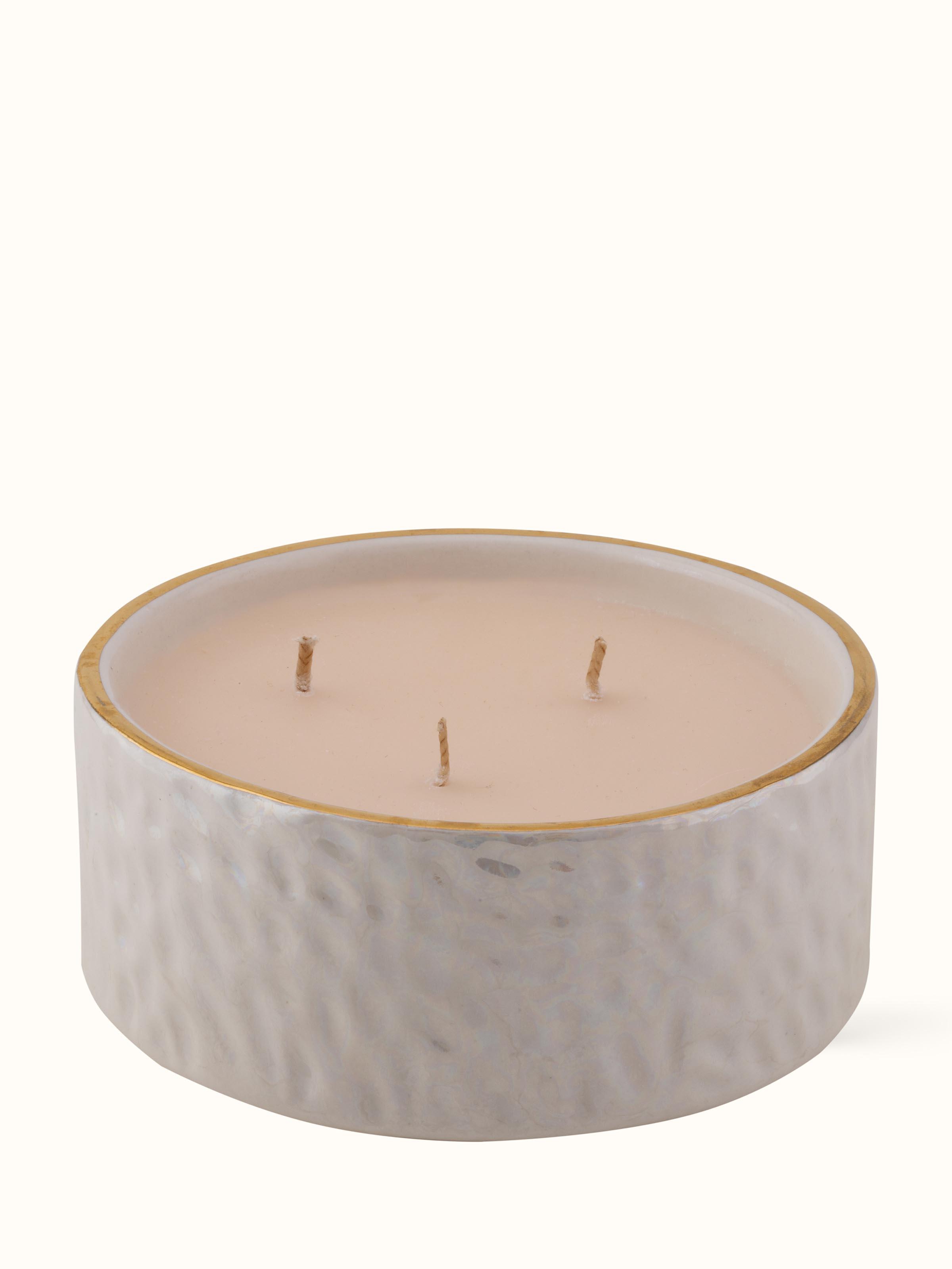 Front view of White Ceramic Candle displaying the elegant ceramic design and wick, with a clean, polished finish.