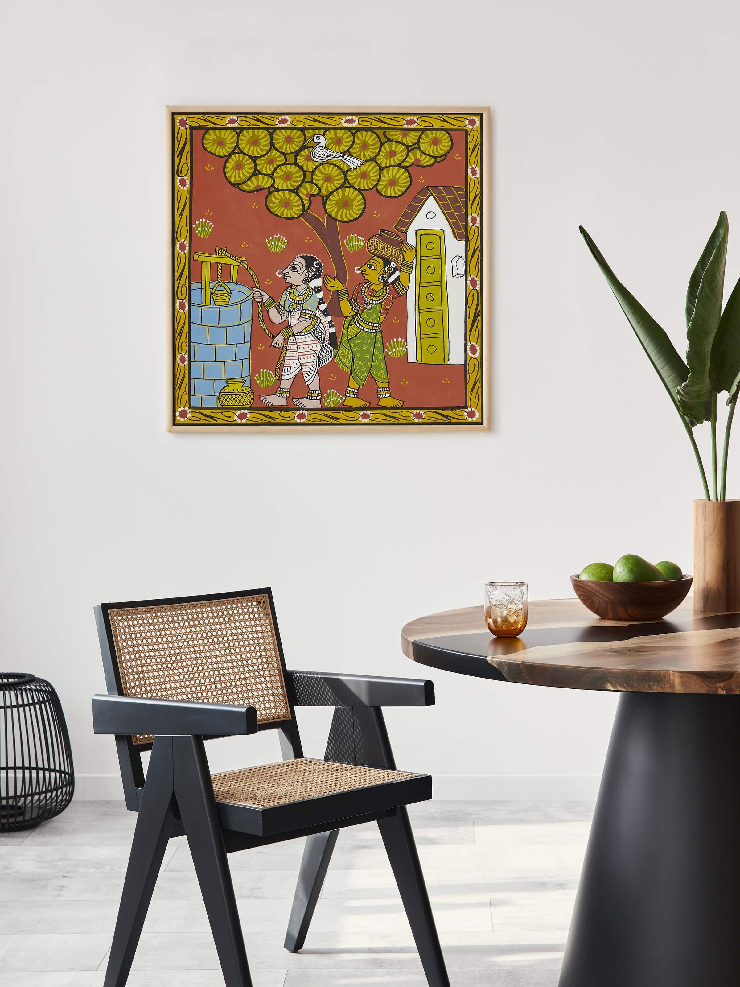 Side view of Cheriyal Water Well Painting emphasizing intricate details