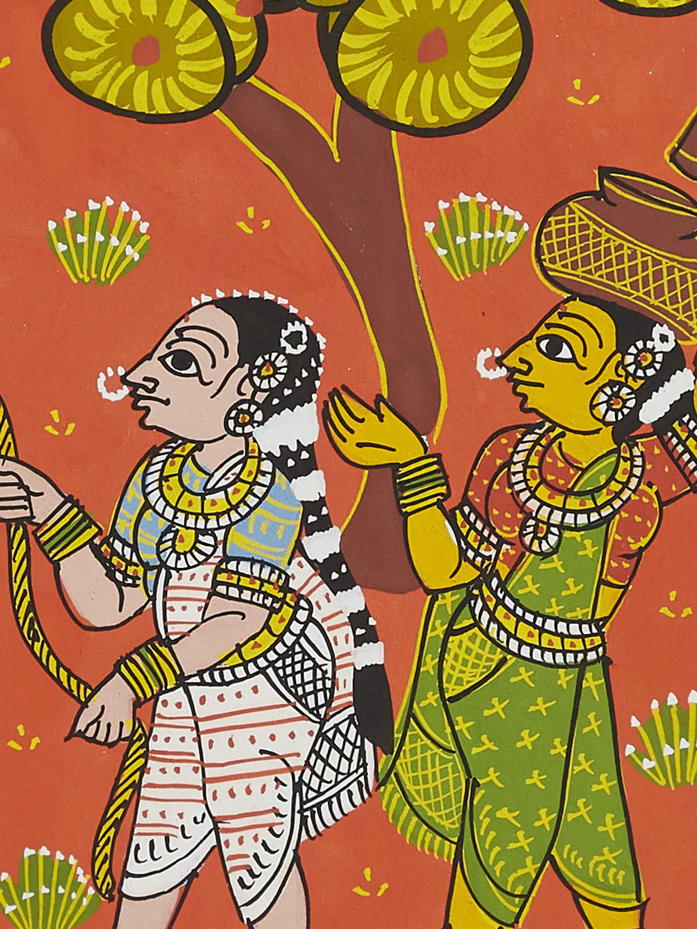 Close-up of Cheriyal Water Well Painting highlighting vibrant colors