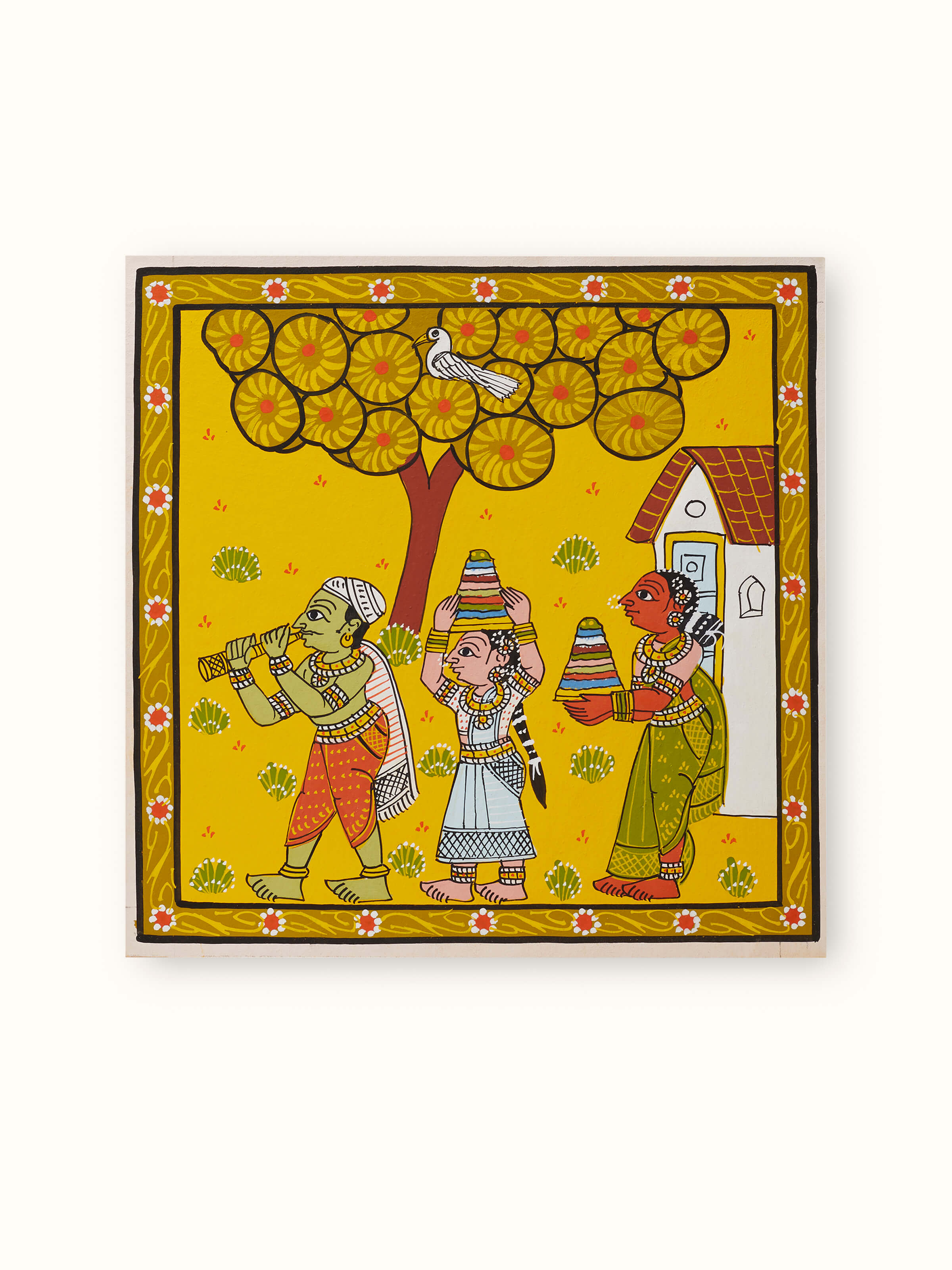 Front view of Cheriyal village celebration painting, showcasing vibrant festivities and traditional art.