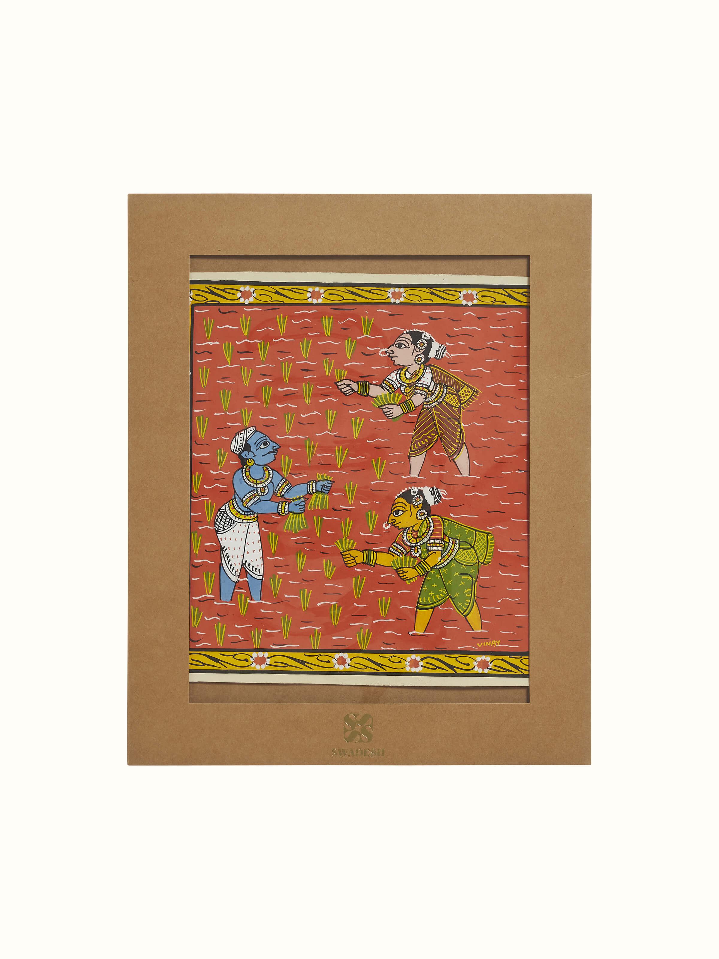 Detailed view of Cheriyal farming painting.