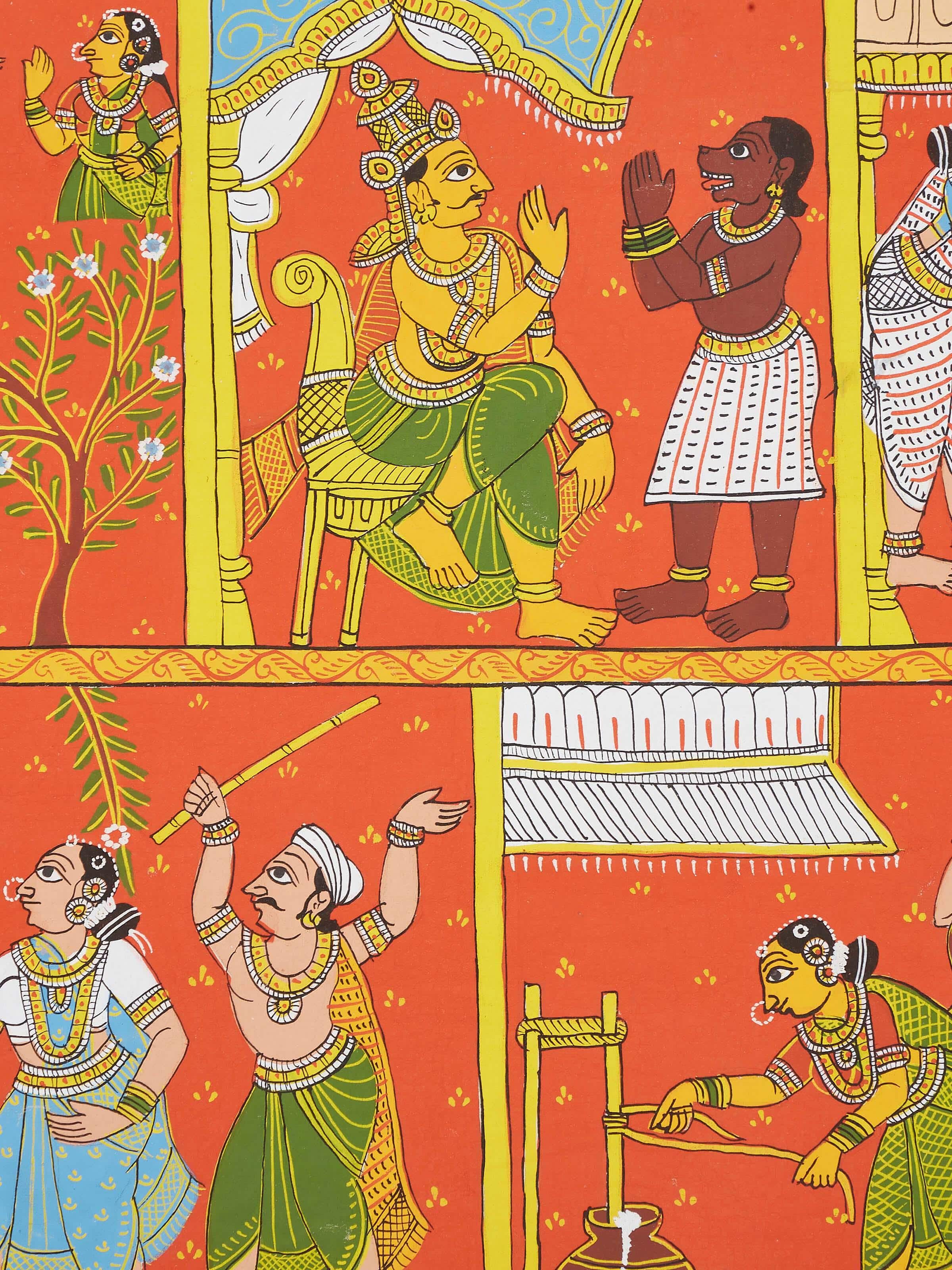 Close-up of Cheriyal Govardhan Pooja painting highlighting intricate artwork