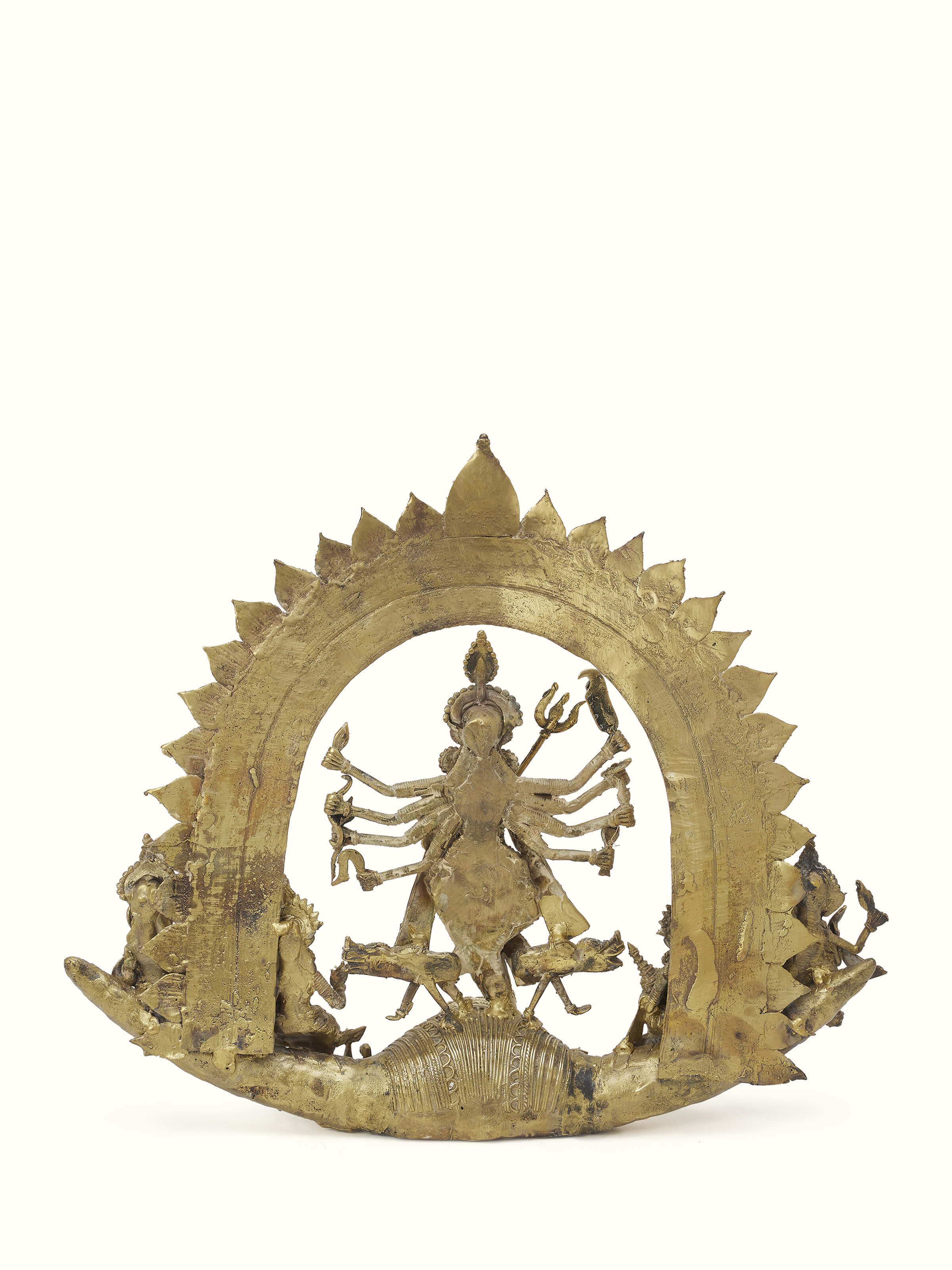 Full view of Heavenly Dhokra brass Devi family idol displaying its traditional design and craftsmanship