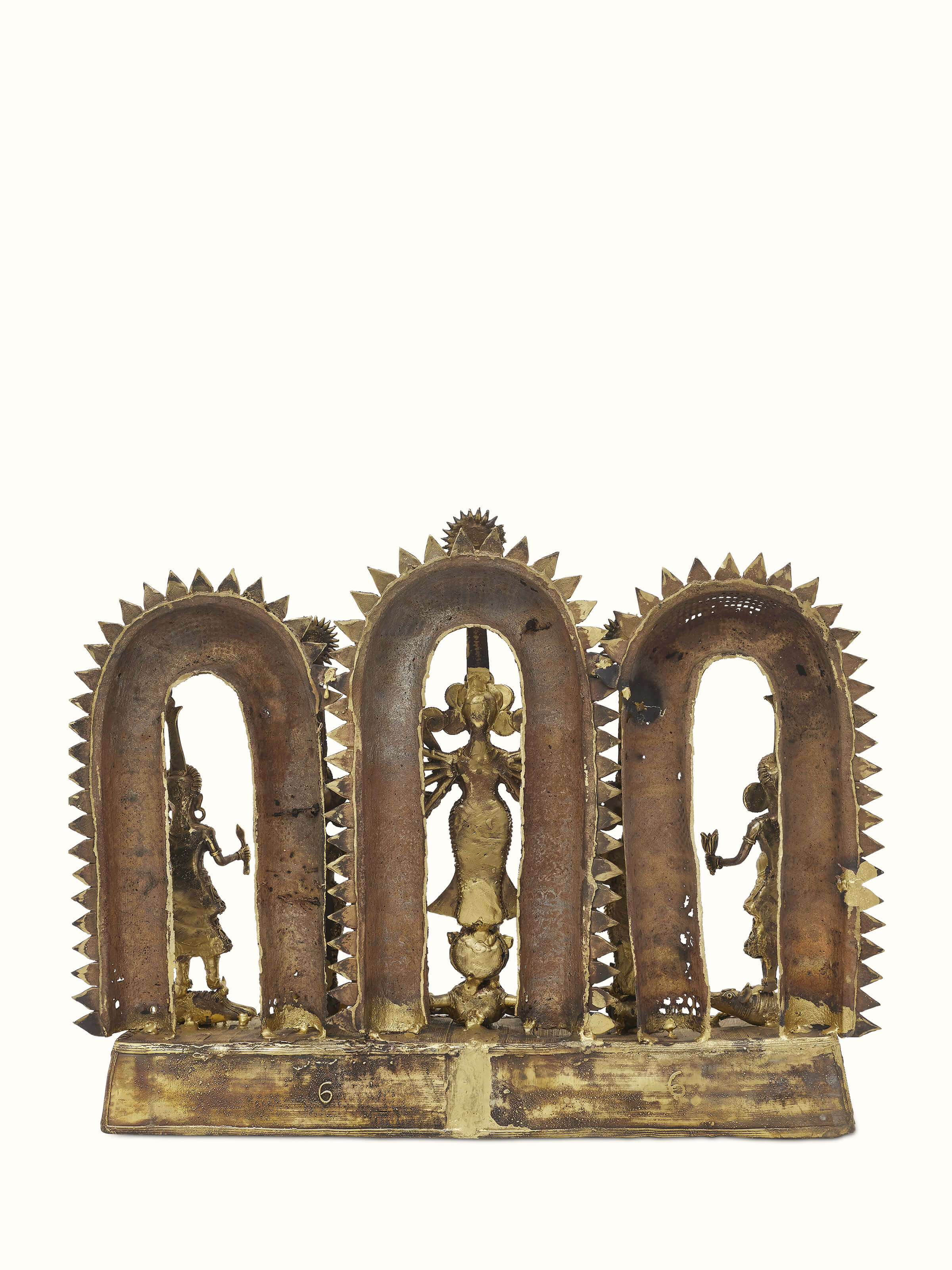 Side view of Pristine dhokra brass goddess idol showcasing its graceful form and traditional dhokra technique