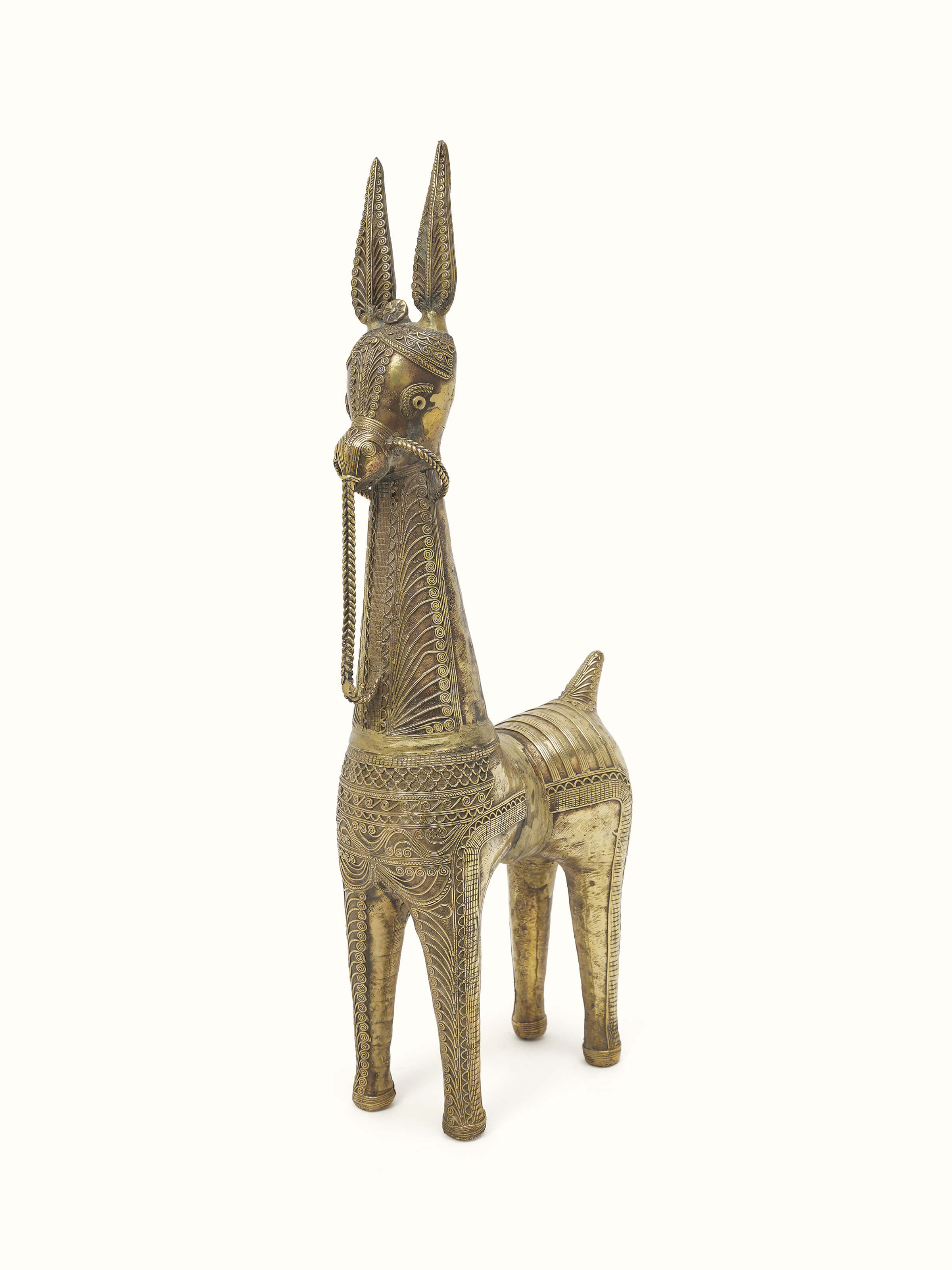Side view of Ashvad Dhokra brass horse idol showing intricate design and elegant finish