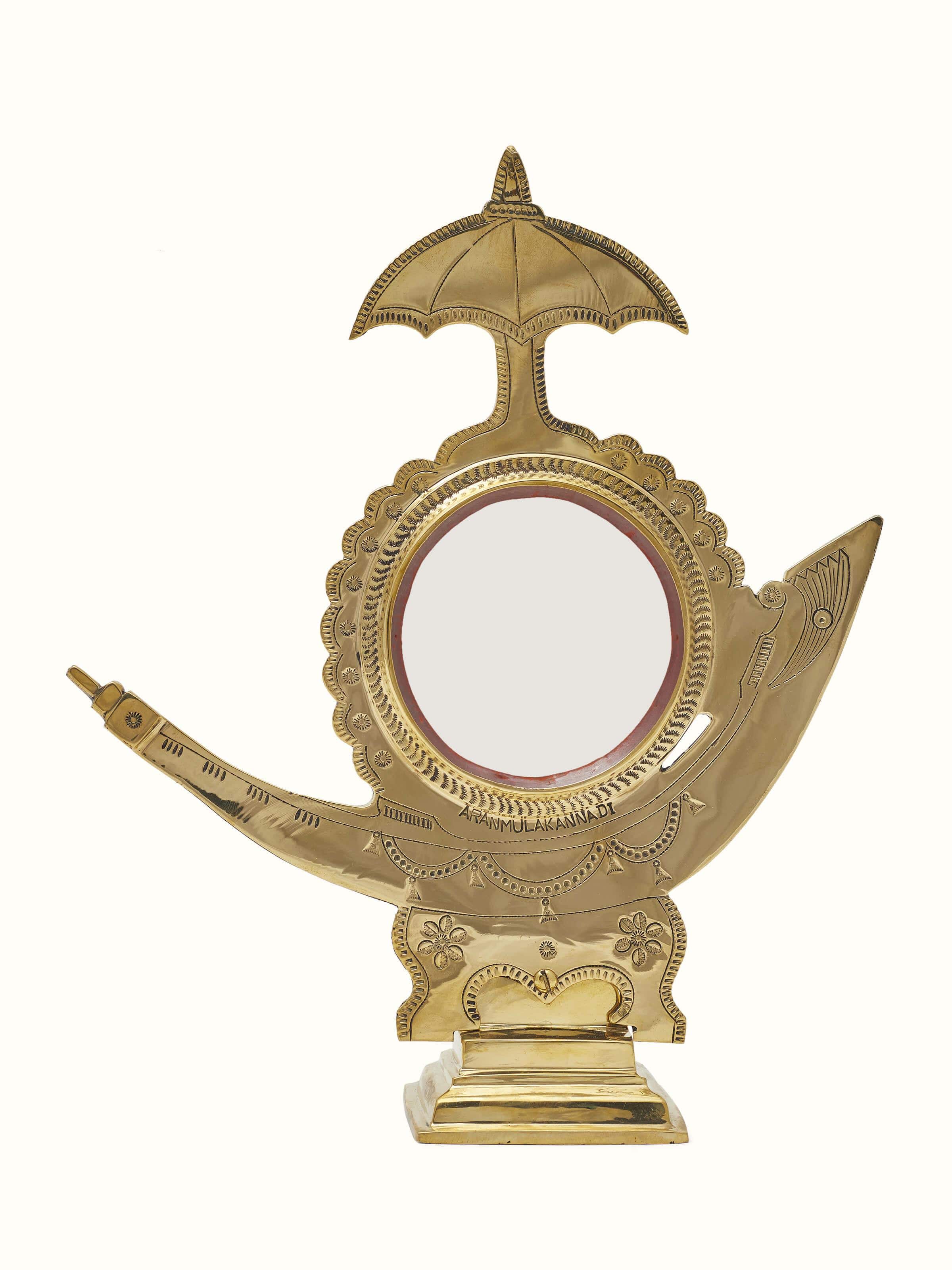 Front view of Aranmula Kannadi Brass Mirror showcasing its traditional design