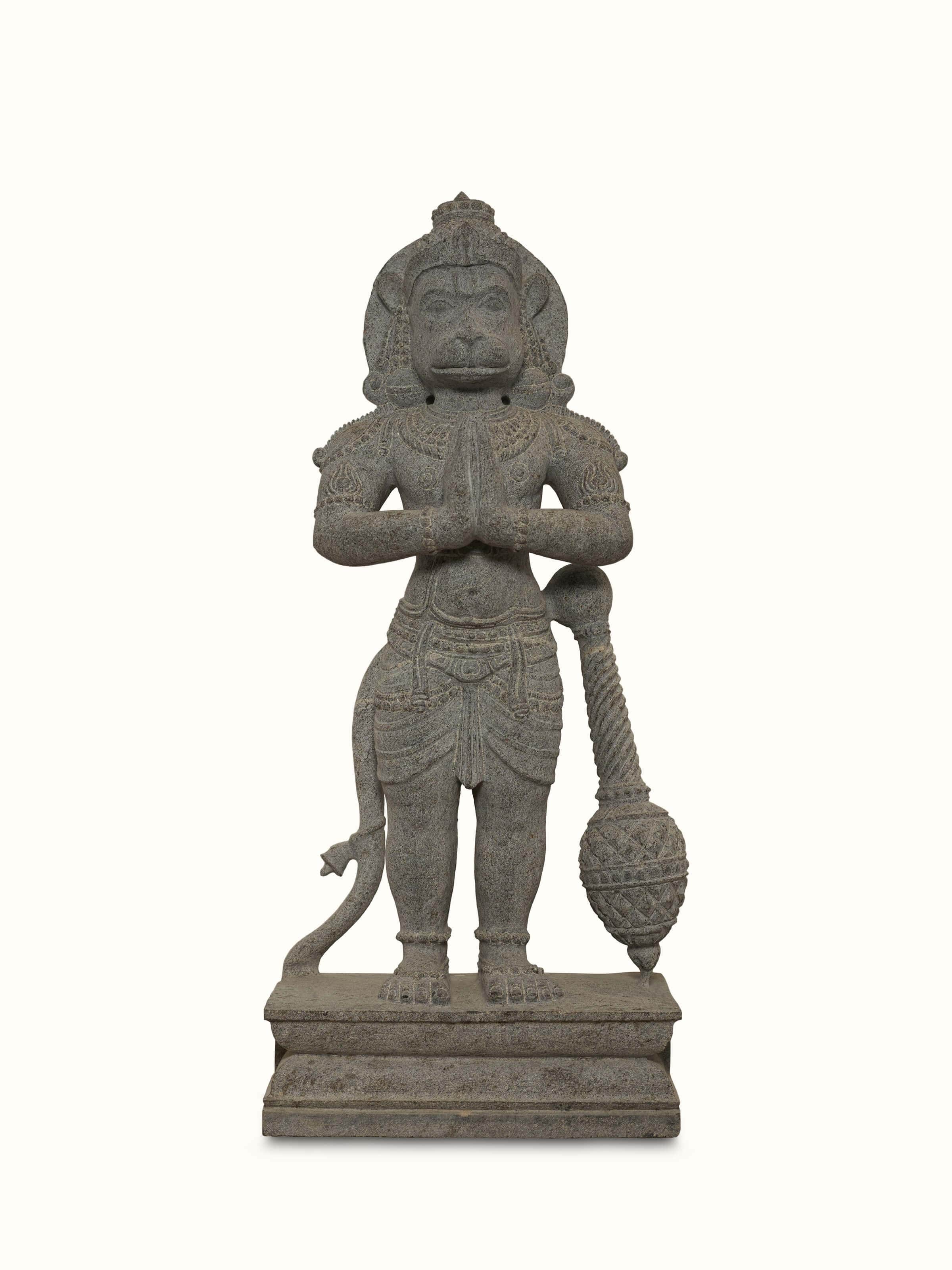 Front view of Maruti carved stone Hanuman idol
