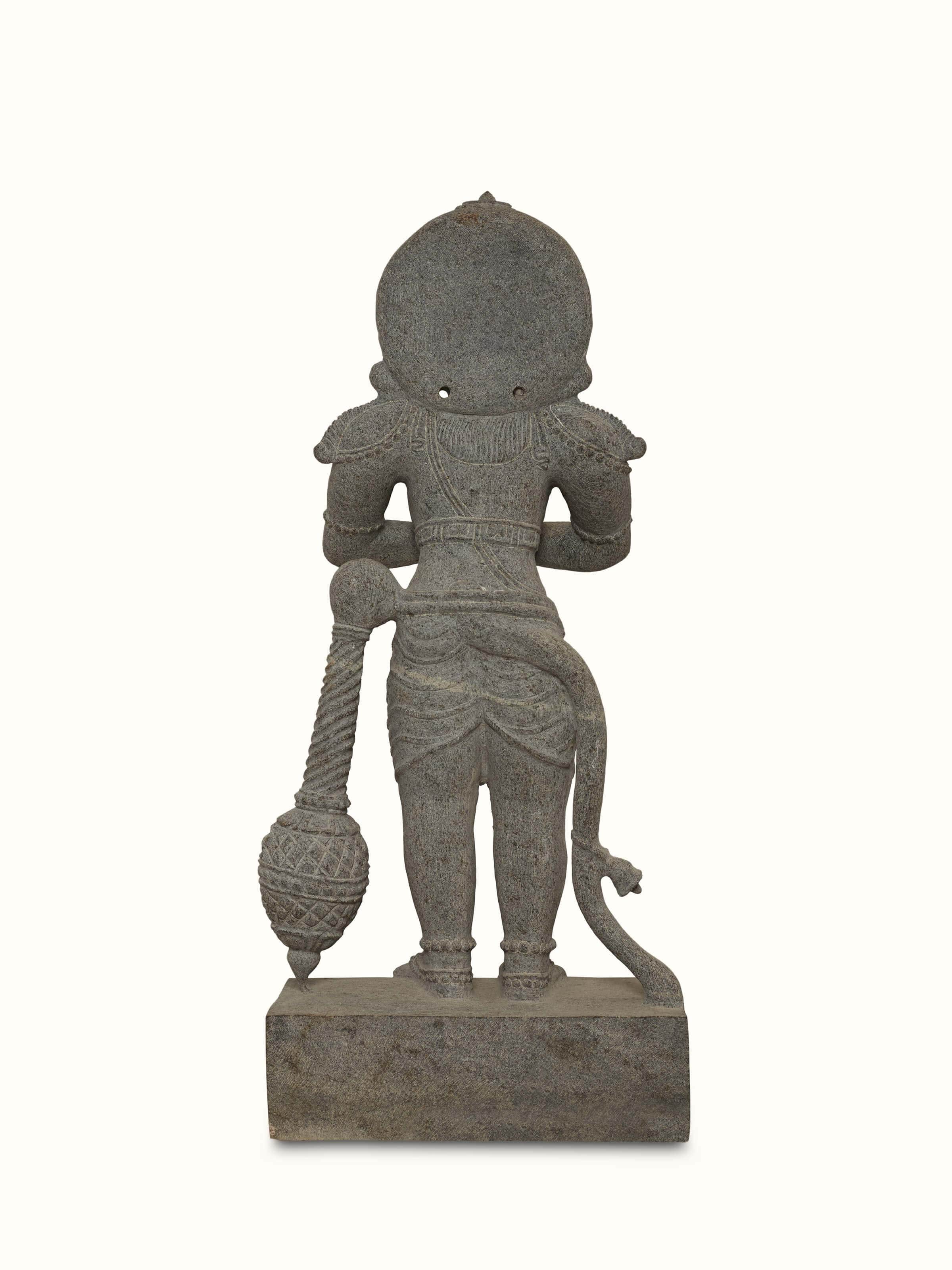Back view of Maruti carved stone Hanuman idol