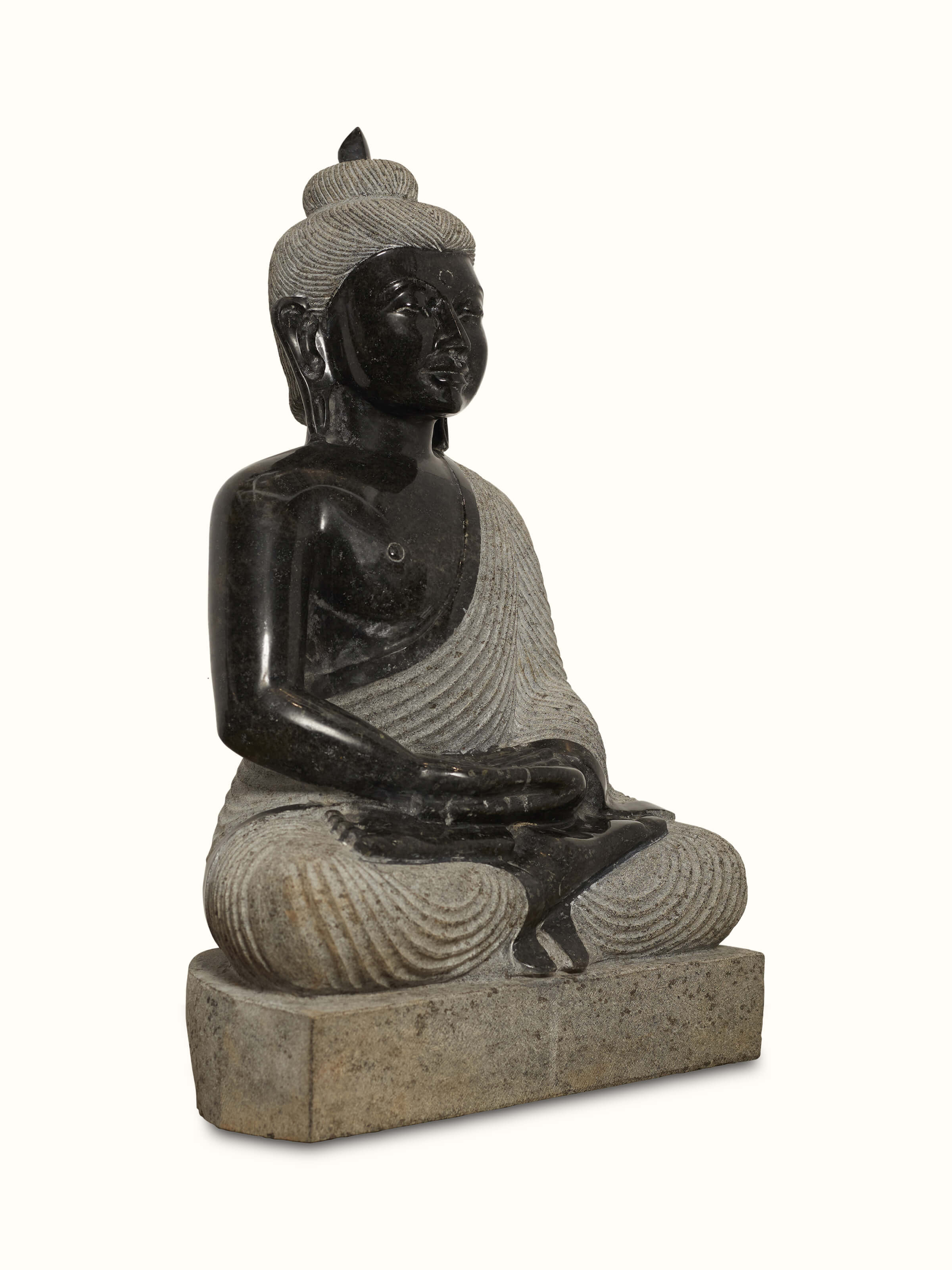 Side view of Maitreya Carved Stone Buddha Idol showcasing the detailing and finish