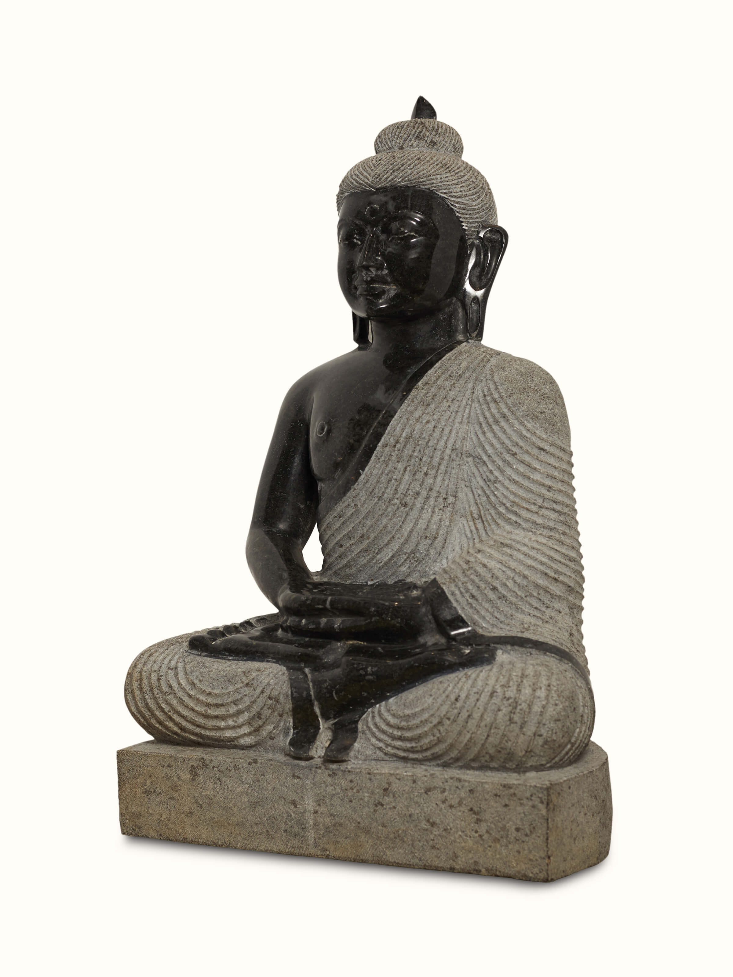 Detailed view of Maitreya Carved Stone Buddha Idol focusing on the carving and texture