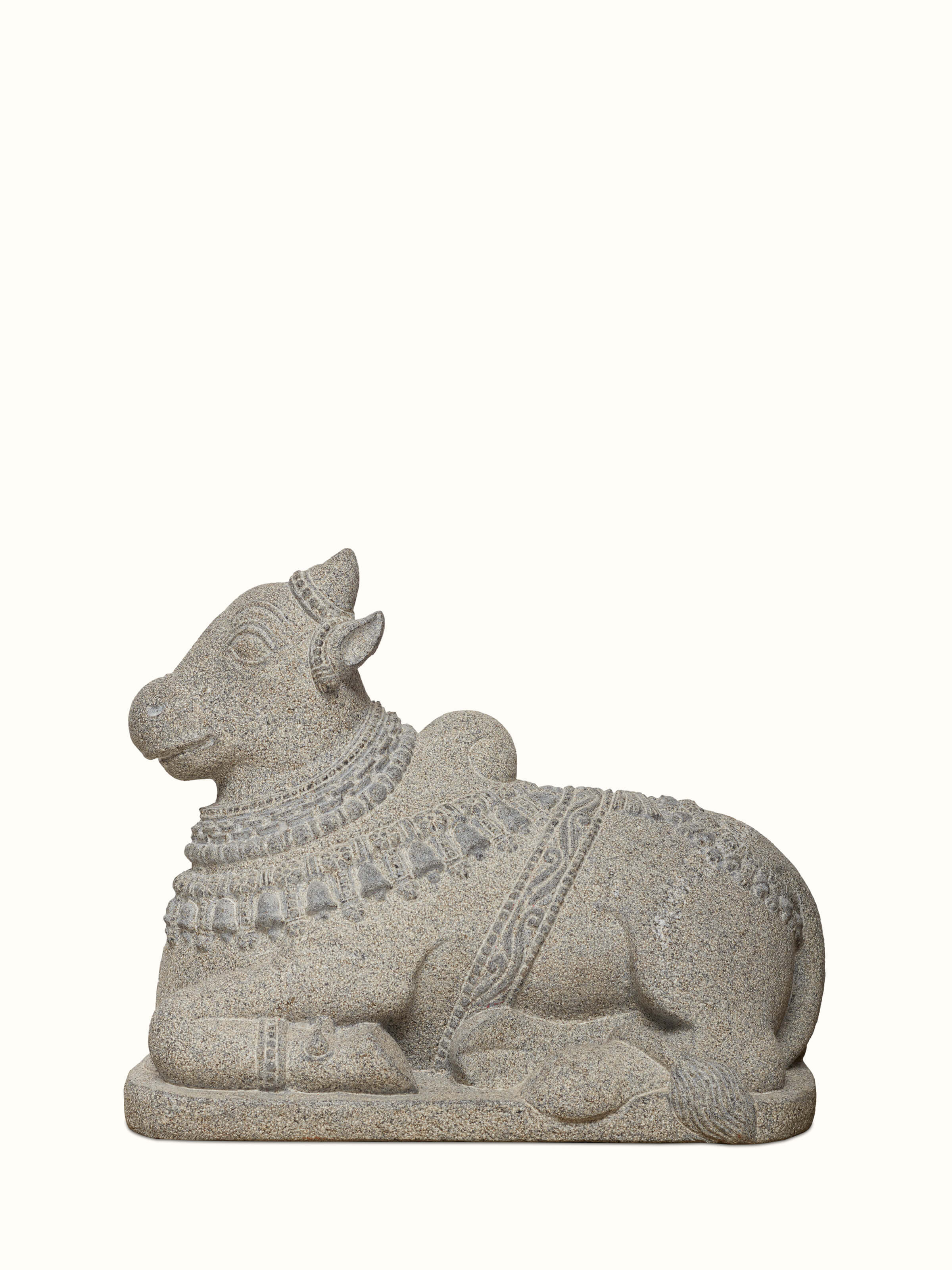 Front view of Majestique carved stone adi nandi sculpture showcasing detailed traditional carving