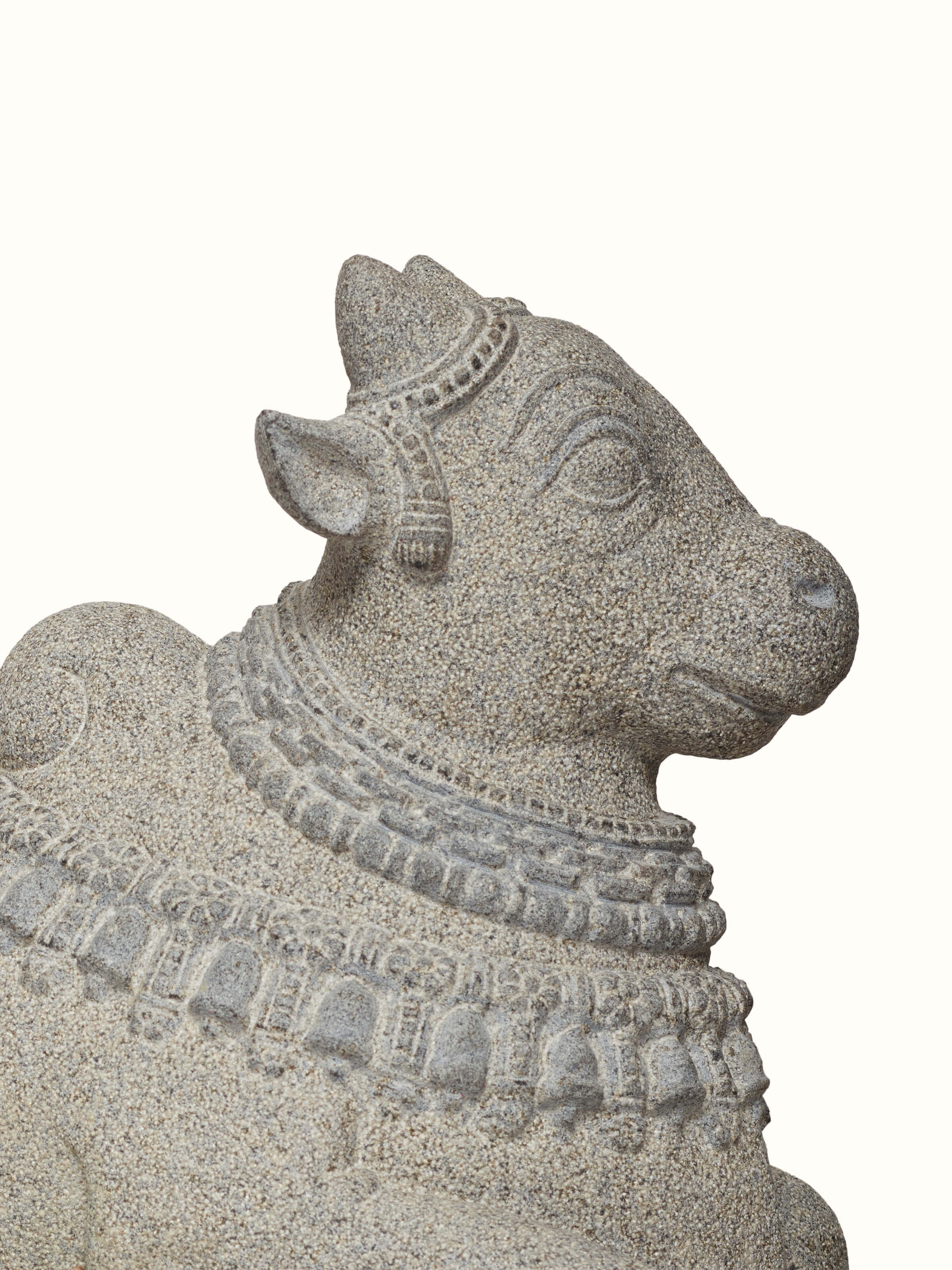 Detailed view of Majestique carved stone adi nandi sculpture showcasing fine carving and stone finish