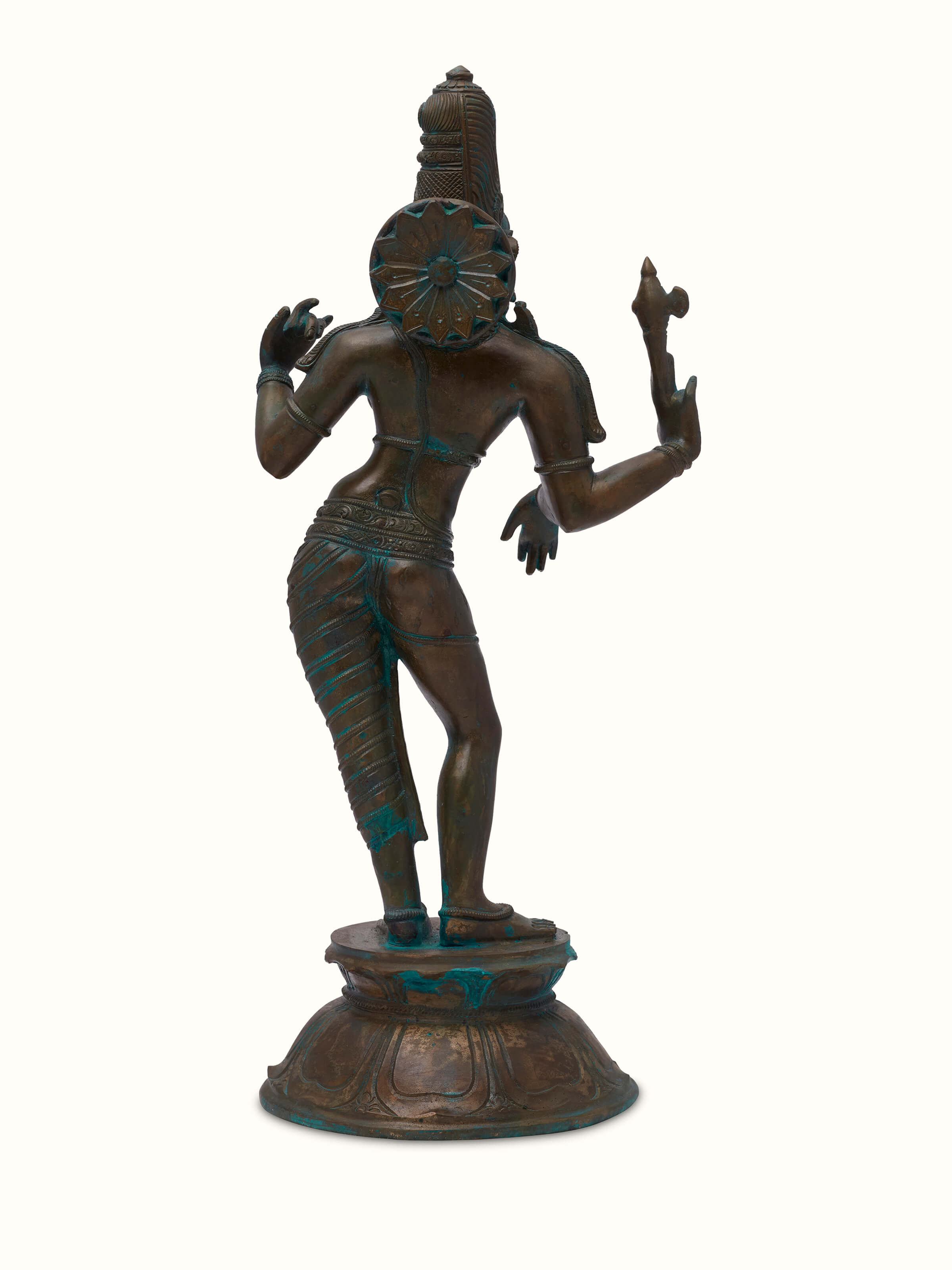 Side view of Heavenly bronze casting Ardhanarishwar idol highlighting its spiritual significance and artistic features