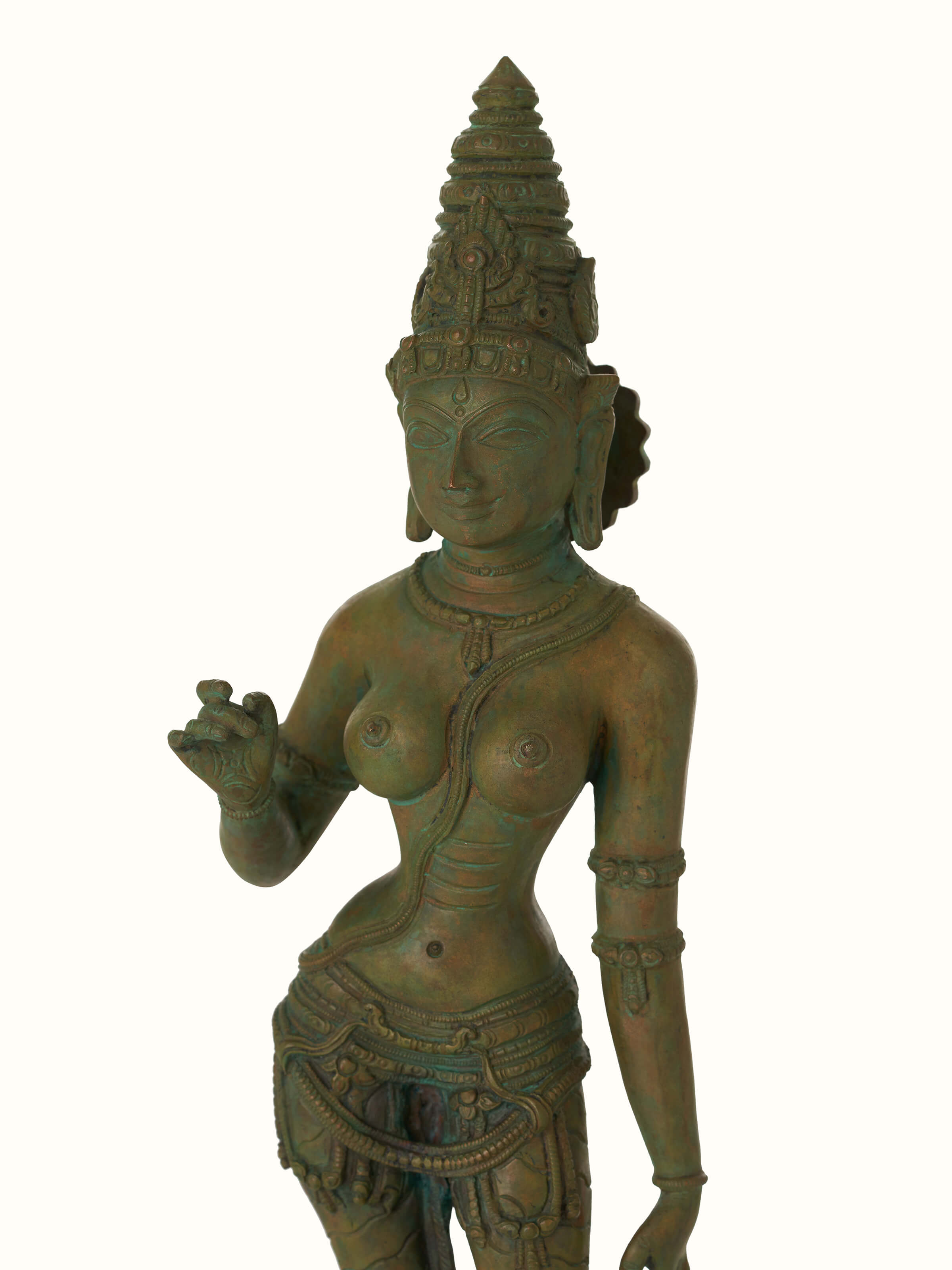 Full view of Gracious bronze casting goddess Parvathi idol showcasing overall design and bronze casting quality.