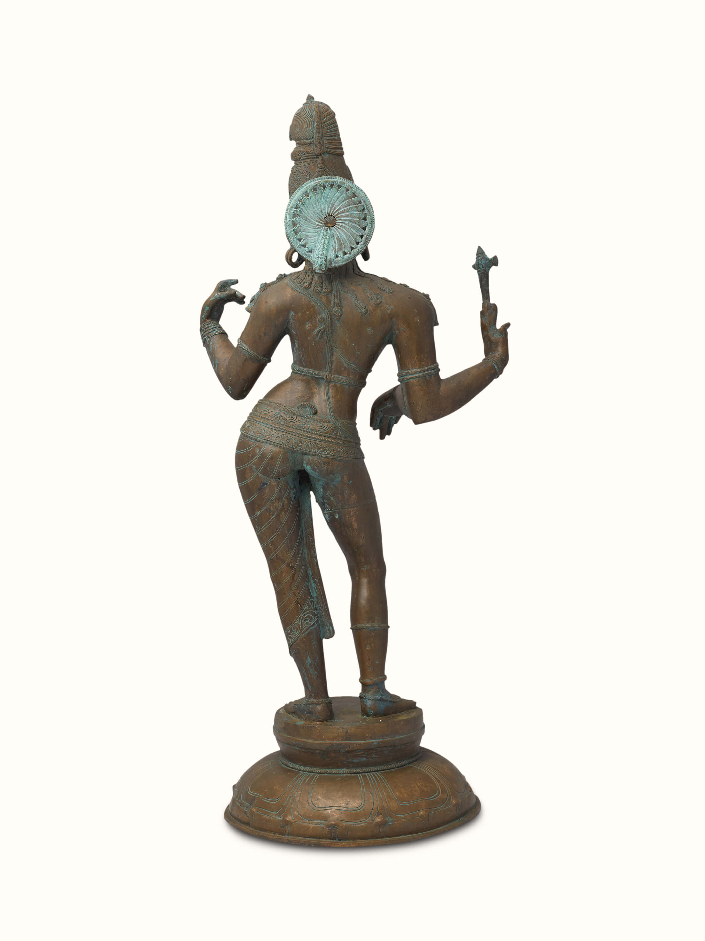 Close-up view of Ethereal Ardhanarishvara bronze casting idol highlighting the fine bronze work