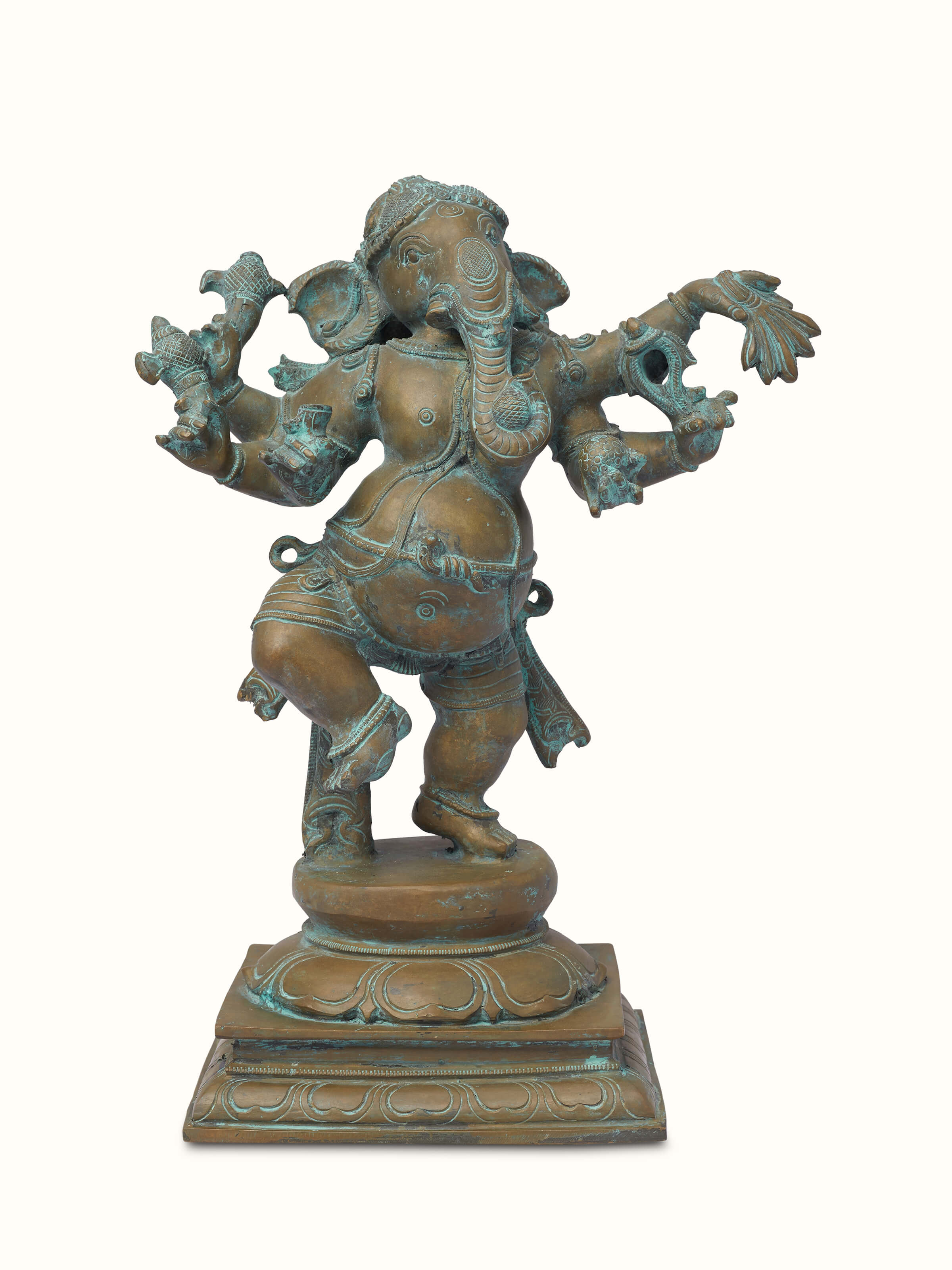 Front view of Dancing Vinayagar bronze casting idol showcasing intricate details