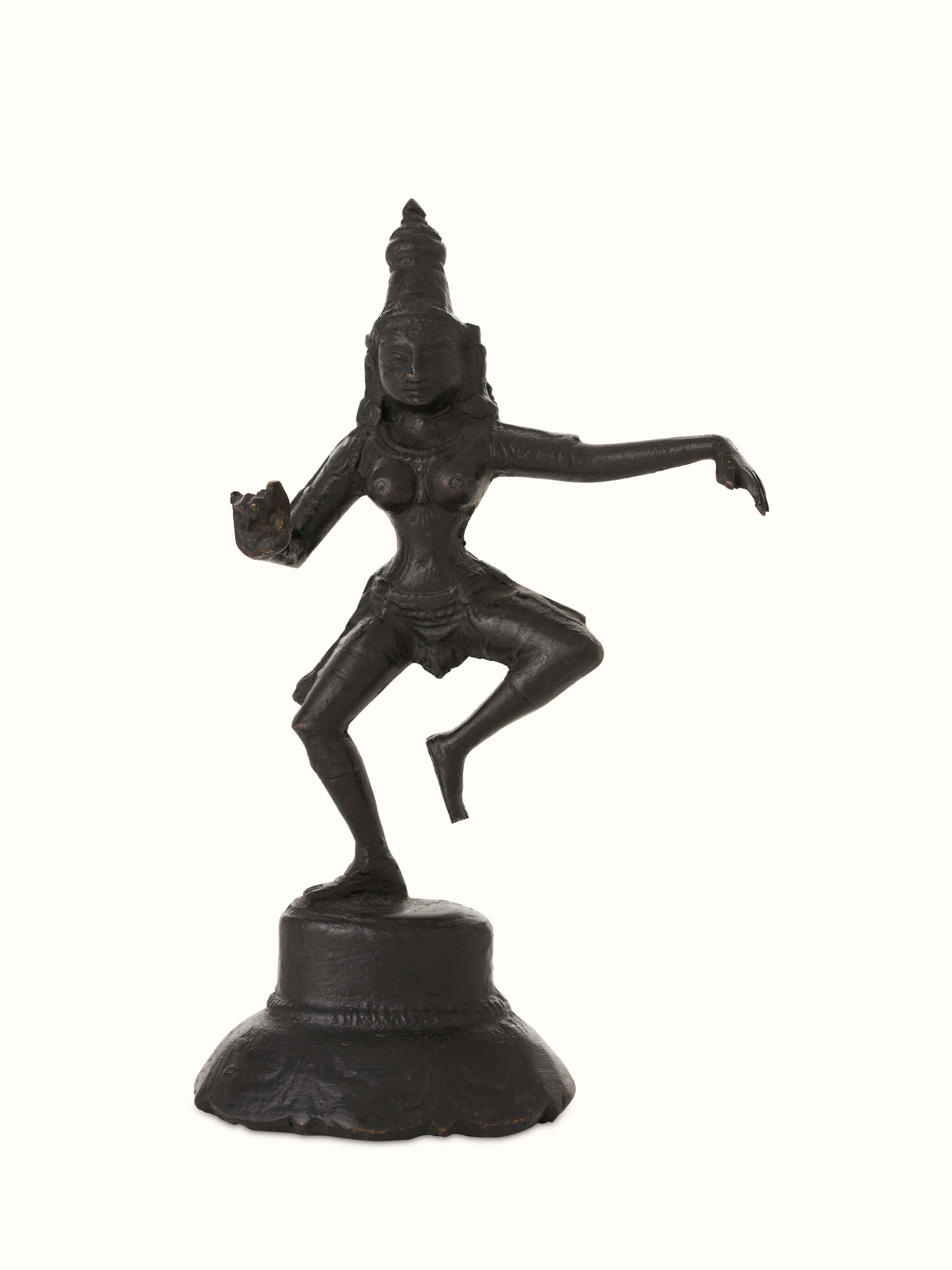 Front view of Graceful Bronze Casting Dancing Parvathi Idol emphasizing intricate details