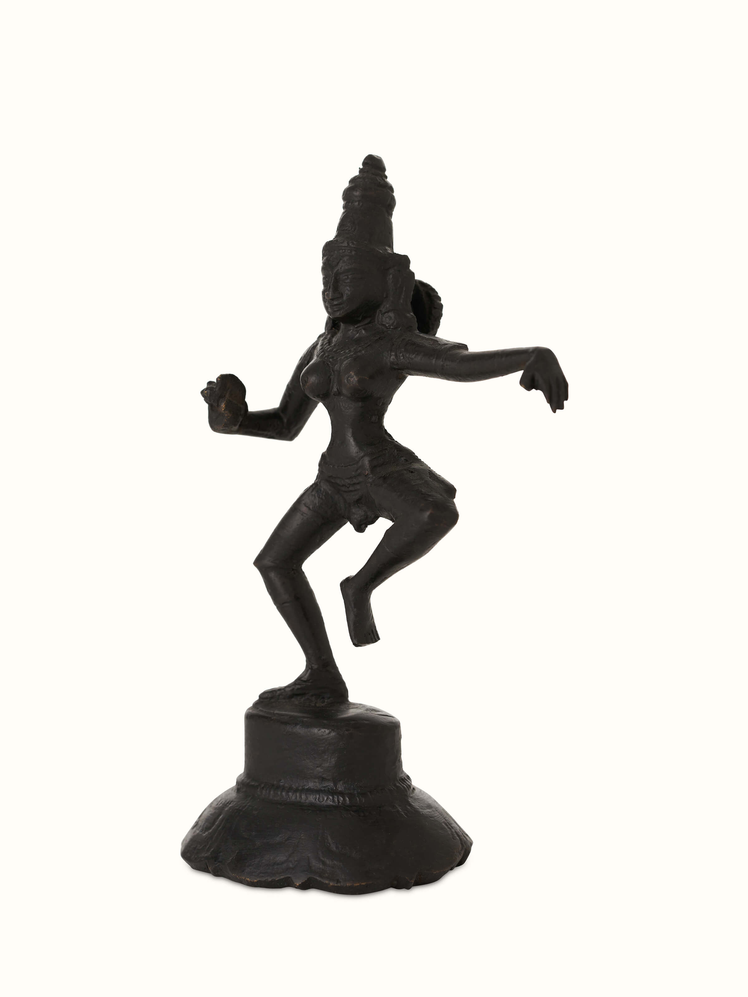 Close-up of Graceful Bronze Casting Dancing Parvathi Idol displaying detailed bronze work
