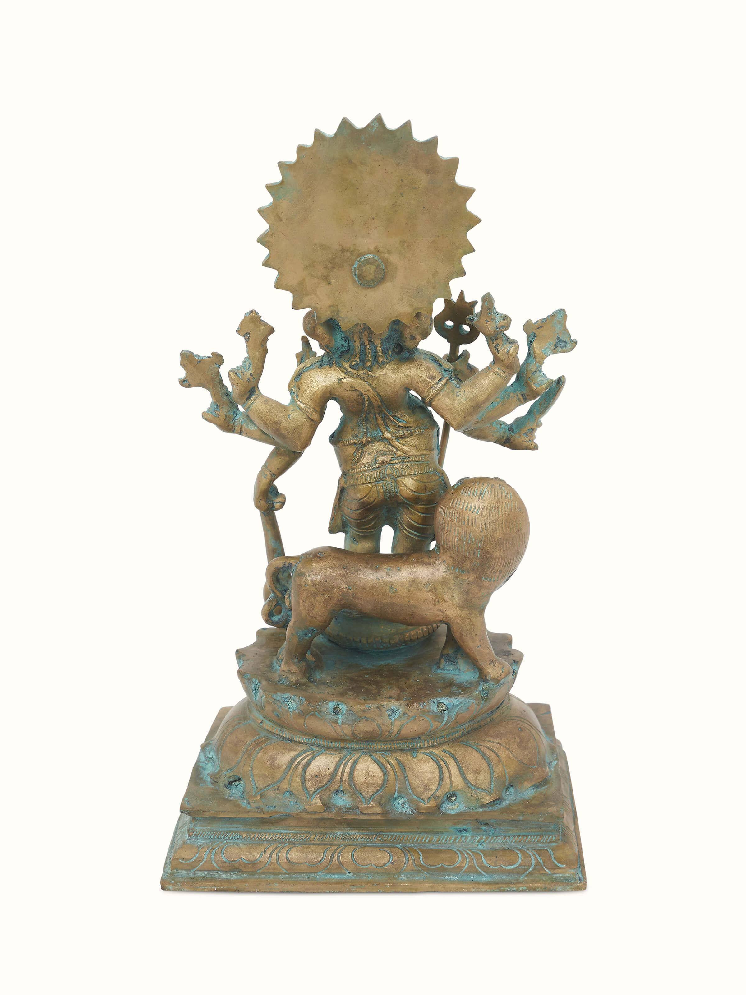 Close-up view of Heramba bronze casting Trishul Ganesh idol focusing on intricate bronze work