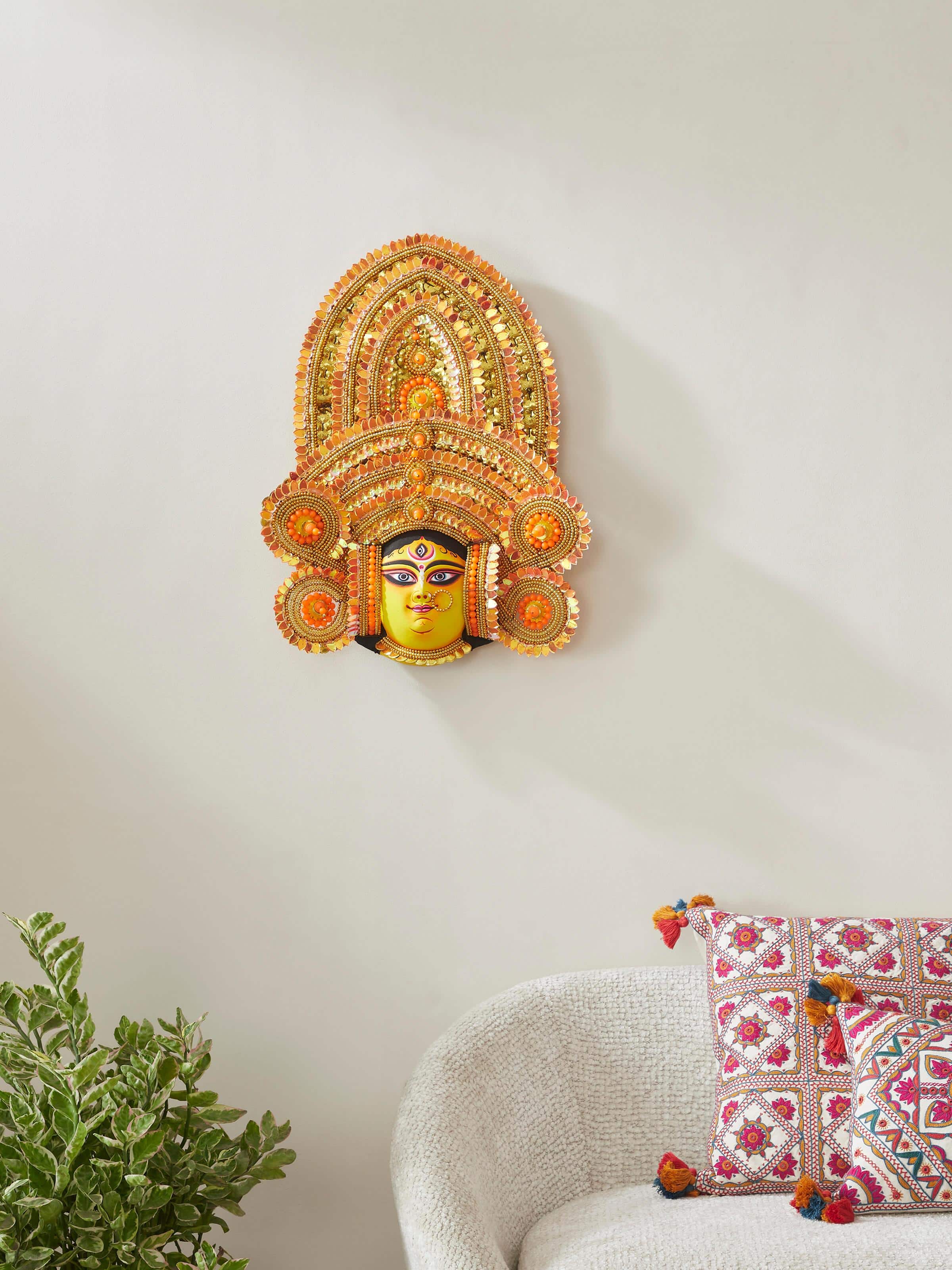 Side view of Clay & paper chhau priestess wall mask