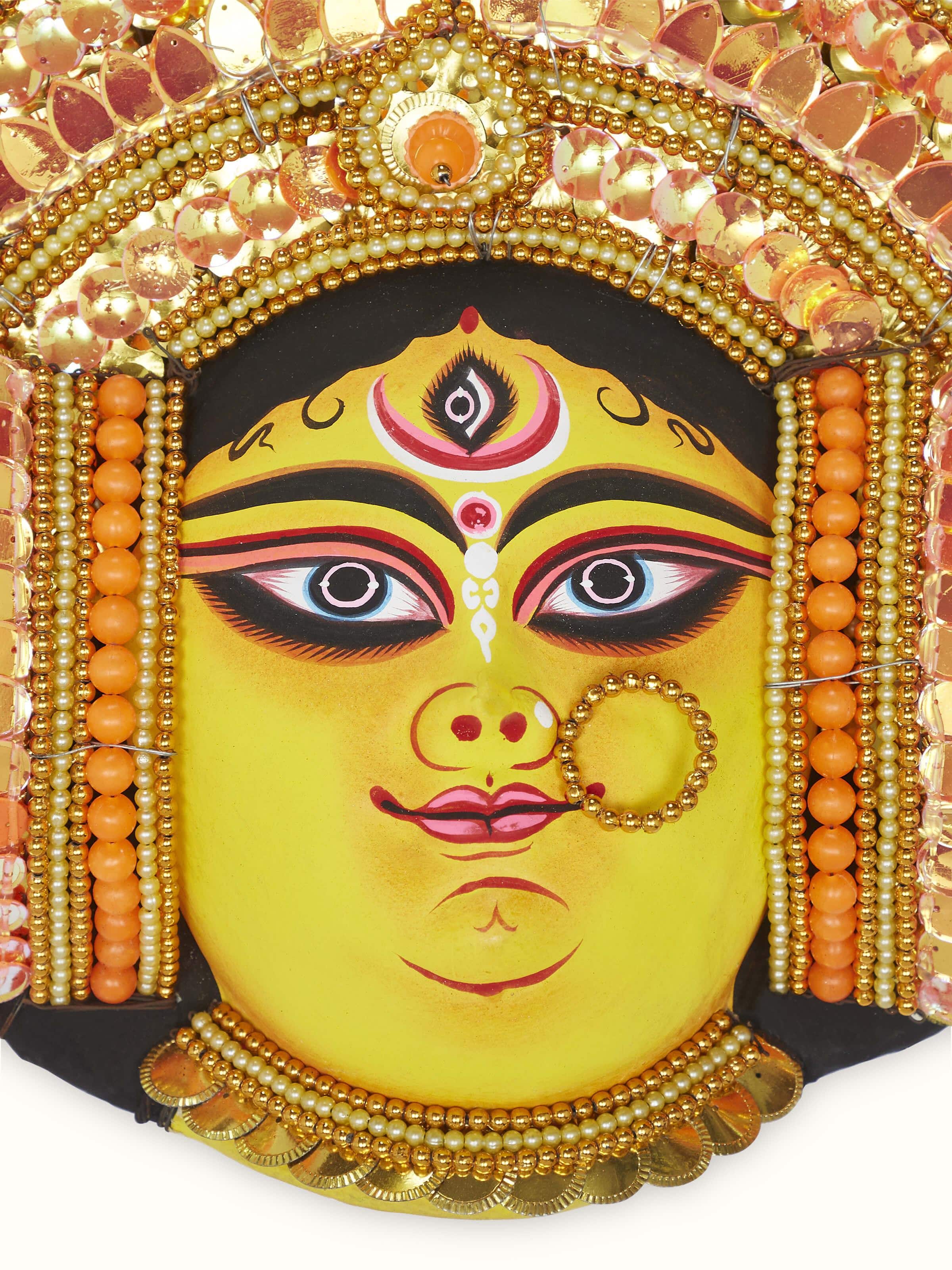 Detailed view of Clay & paper chhau priestess wall mask