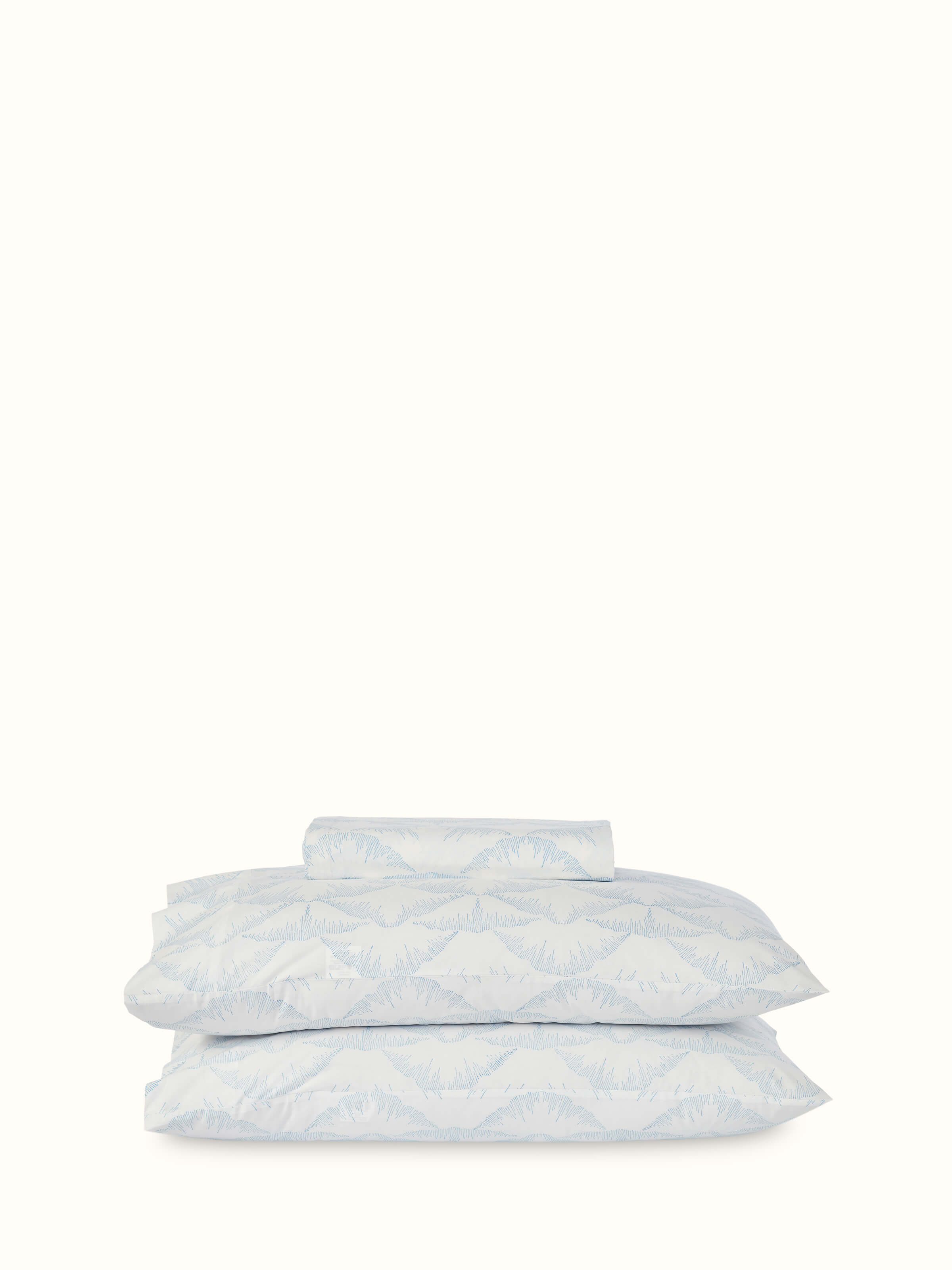 Full view of Parvat Blue Textured Cotton Sanganeri Block Printed King Bedsheet Set (3 pcs) featuring the complete set on a bed.