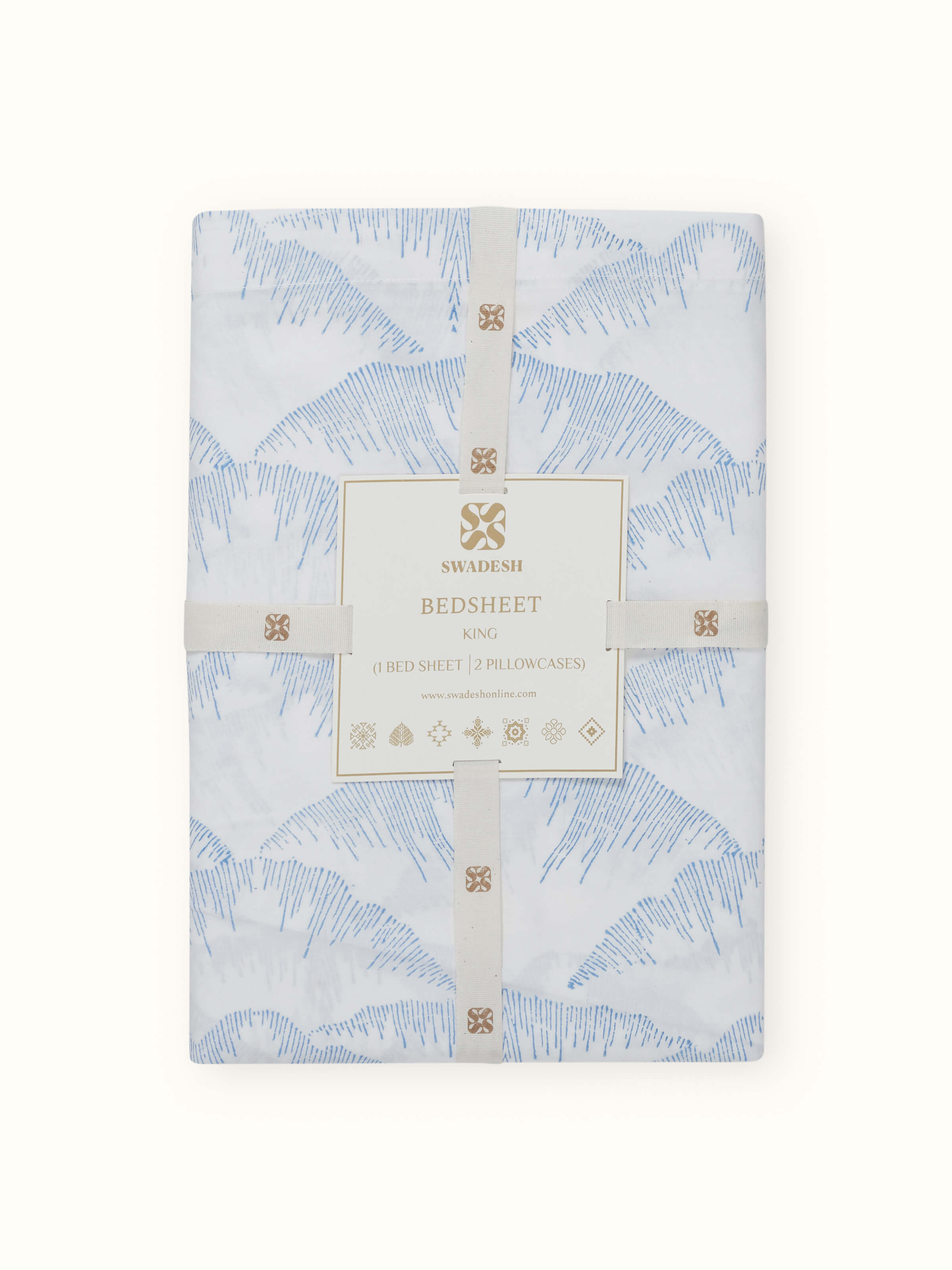 Detailed shot of Parvat Blue Textured Cotton Sanganeri Block Printed King Bedsheet Set (3 pcs) showing the fabric and block print design.