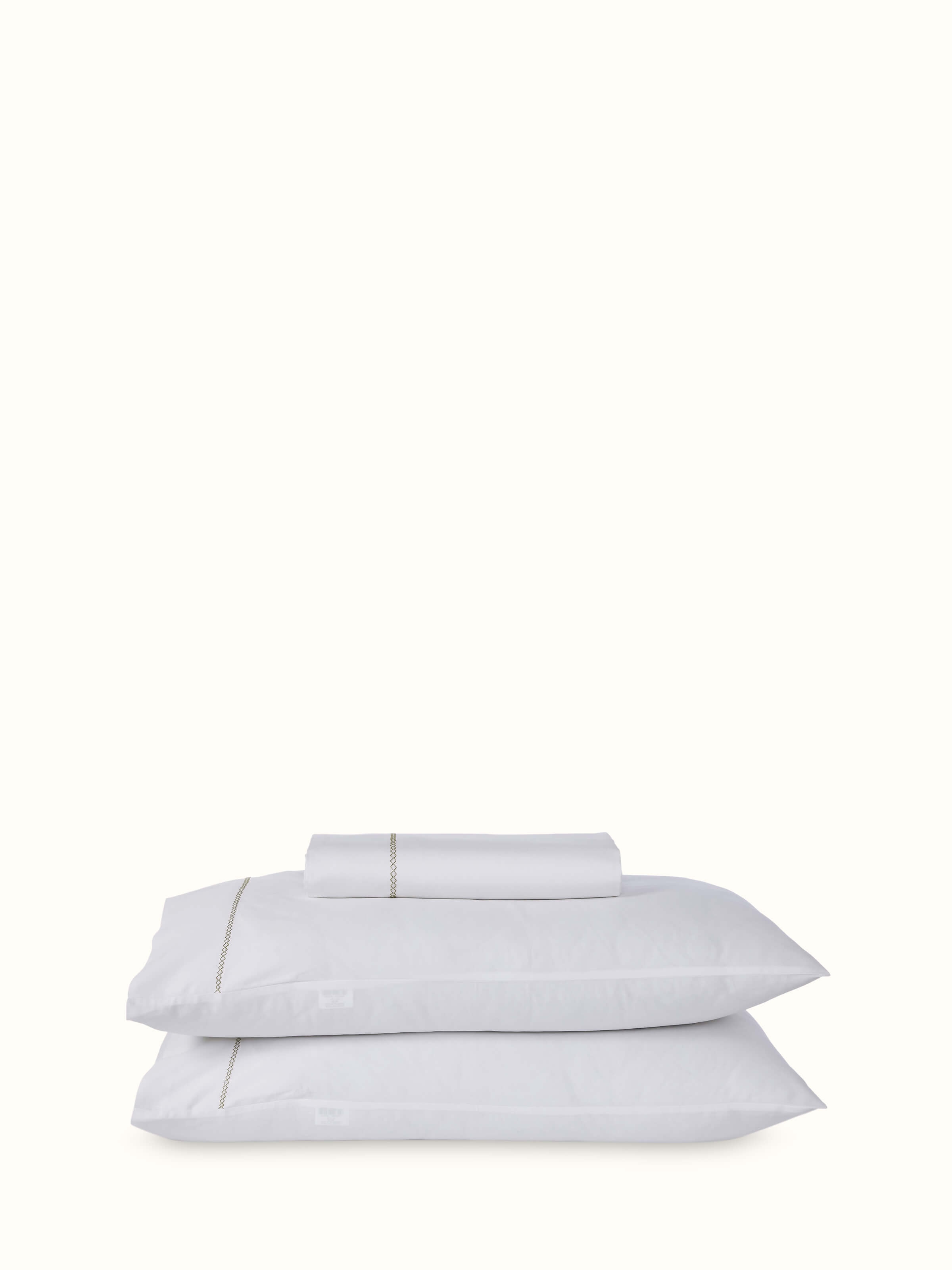 Parvat beige stripe cotton hand embroidered bedsheet king set showing a detailed view of the beige striped design and hand embroidery.