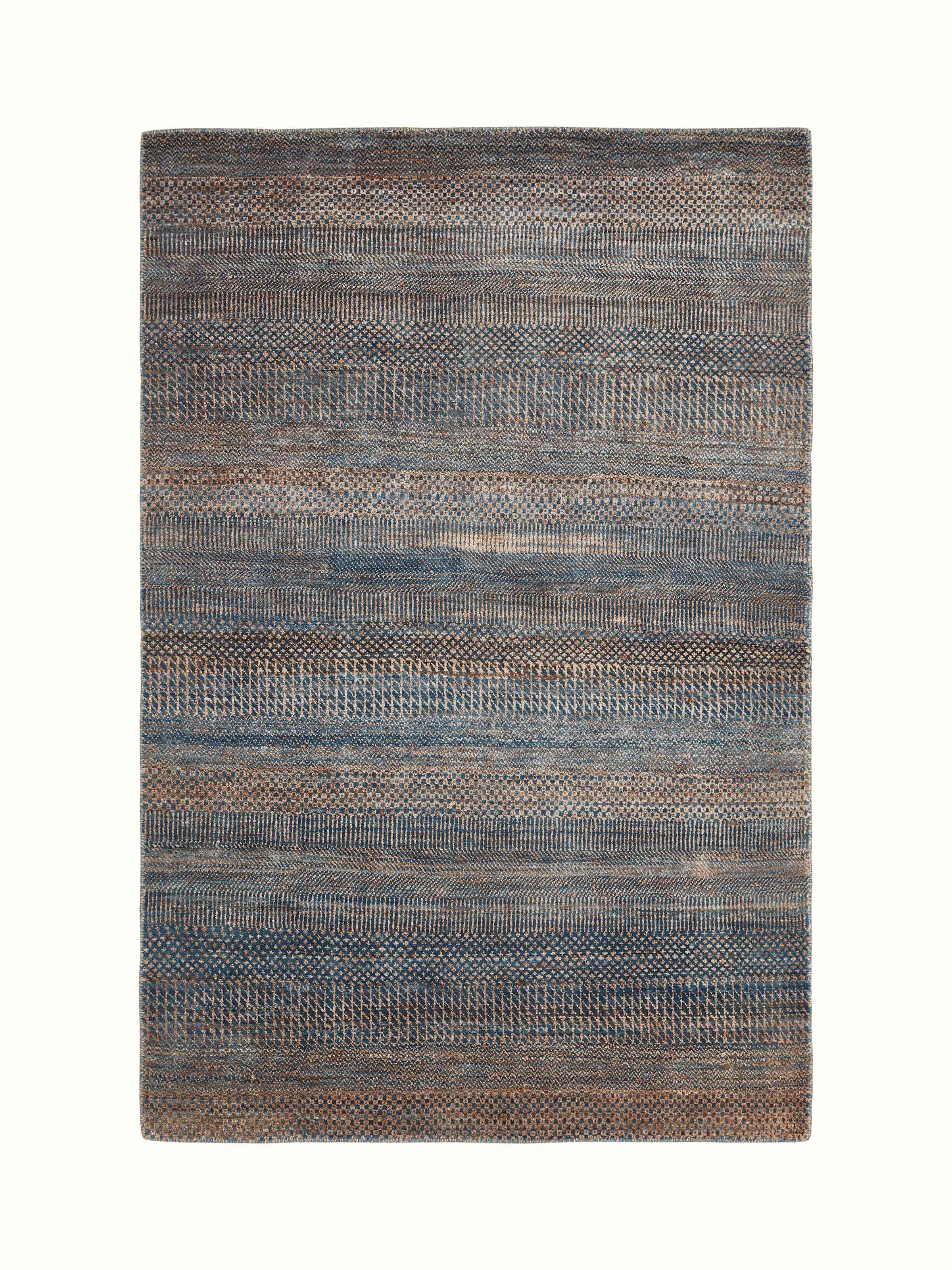 Grey Agra hand-knotted carpet with grass pattern front view