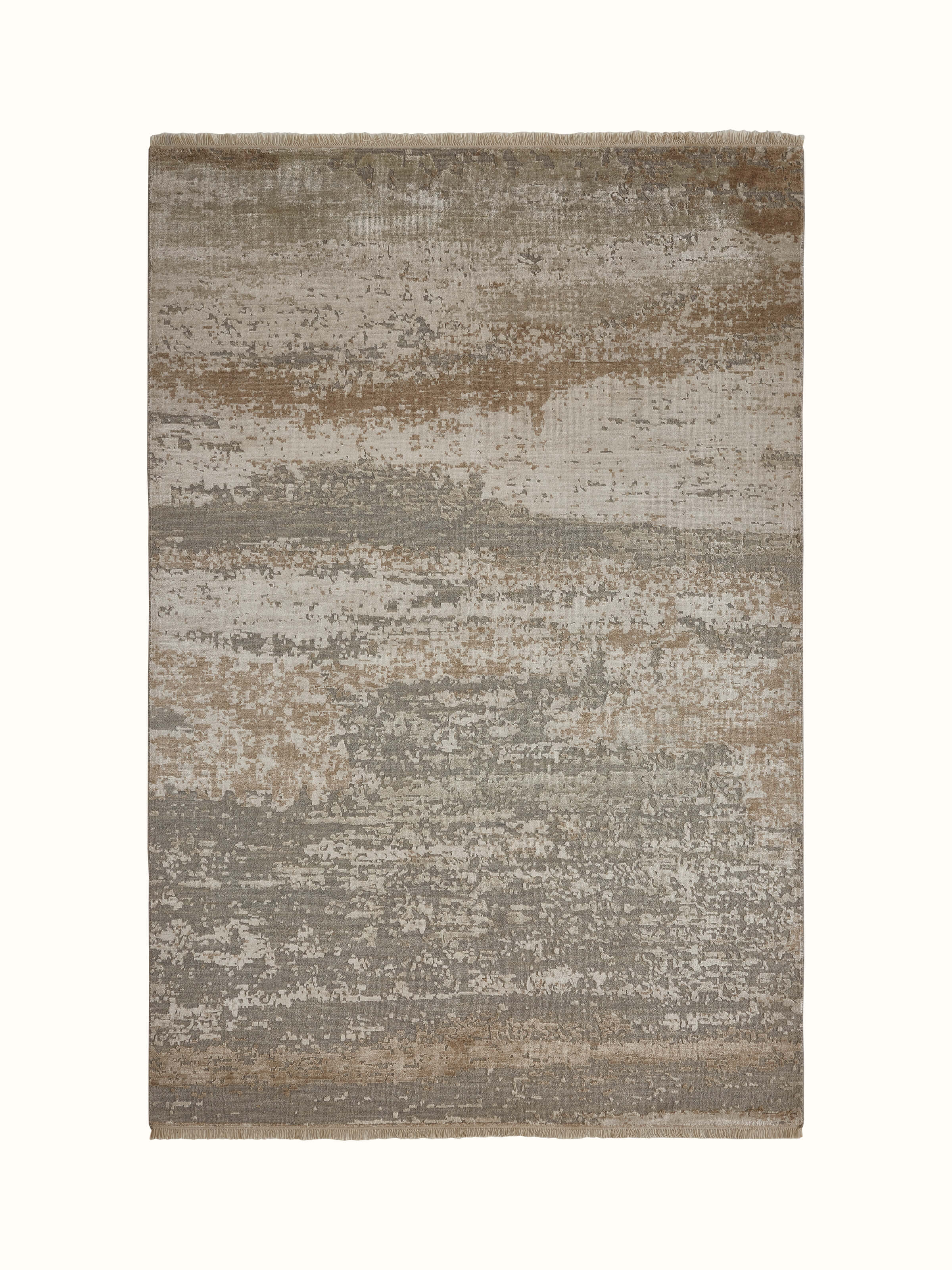 Abstract modern grey taupe Agra wool and viscose hand-knotted carpet front view